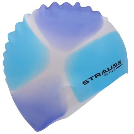 Strauss Latest Designed Swimming Cap | Keeps Hair Clean with Ear Protector | Suitable for Long and Short Hair | Swimming Head Cap with Breathable Fabric | Swim Cap for Adult,(Multicolor Blue)