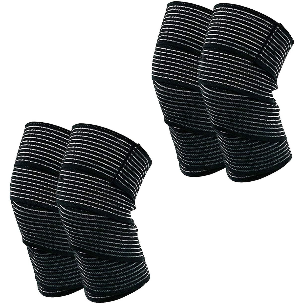 STRAUSS Elastic Knee Compression Bandage Wraps | Support for Ankle, Knee, Elbow Pain Relief, Sports & Workout | Can Be Used For Squats and Powerlifting | 2 Pair (Black)