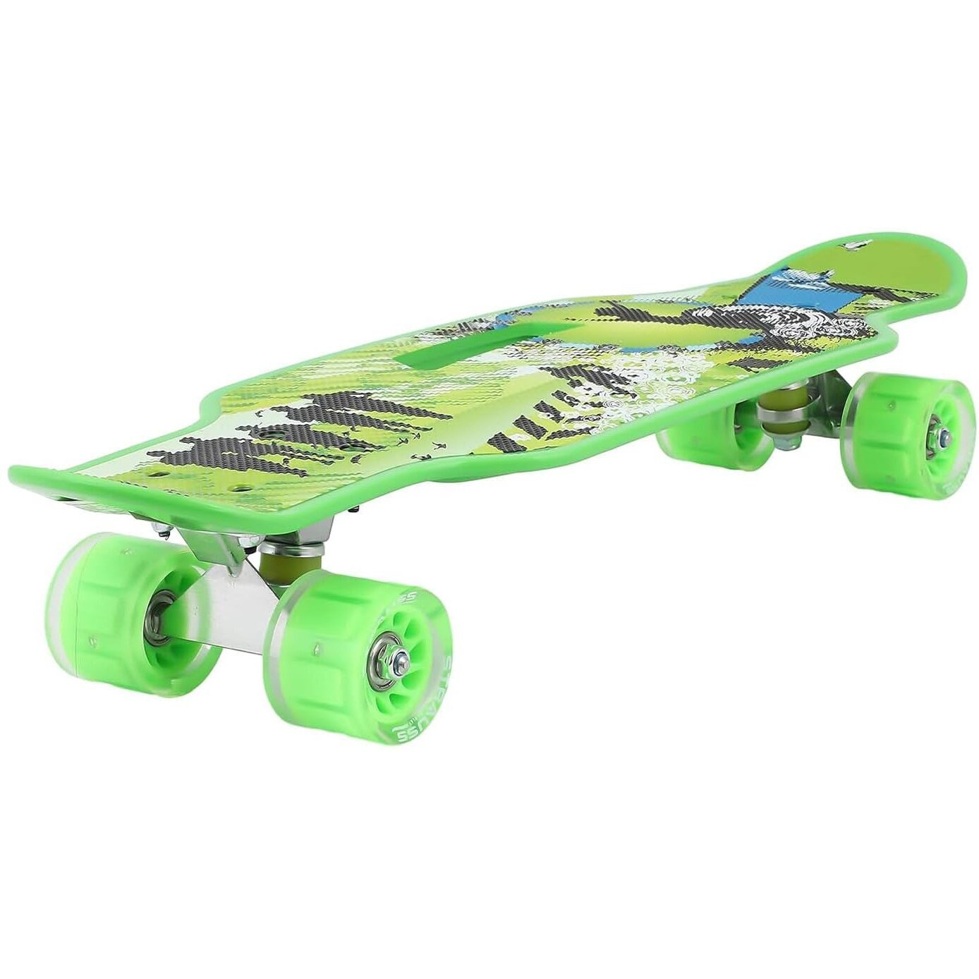 STRAUSS Cruiser Skateboard| Penny Skateboard | Casterboard | Hoverboard | Anti-Skid Board with High Precision Bearings | Wheels with Light |Ideal for 8 Years and above (31 X 8 Inch), (Vibrant Green)