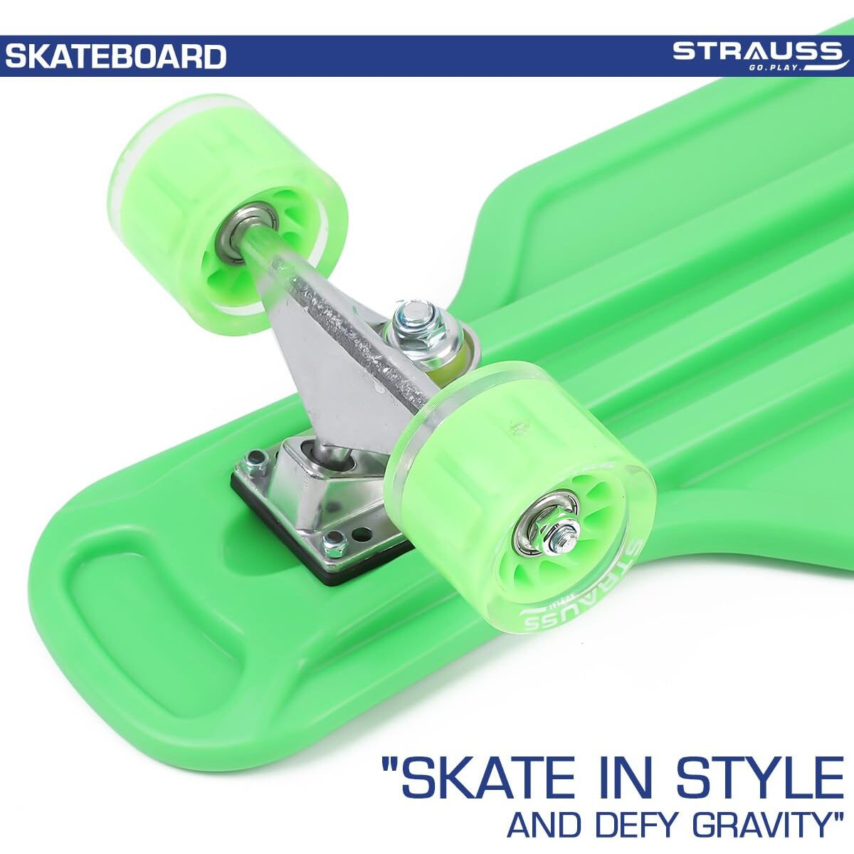 STRAUSS Cruiser Skateboard| Penny Skateboard | Casterboard | Hoverboard | Anti-Skid Board with High Precision Bearings | Wheels with Light |Ideal for All above 8 Years (31 X 8 Inch), (Green)