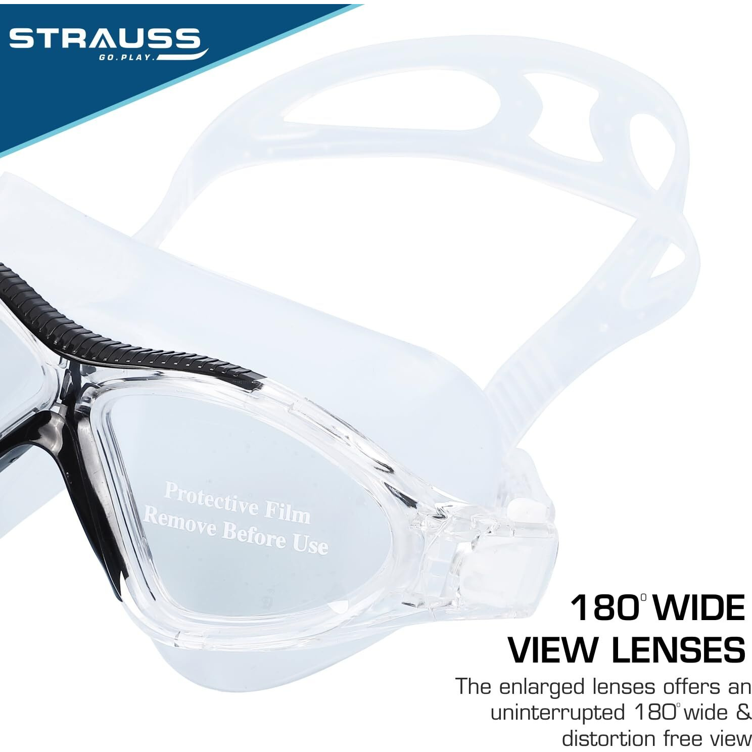 STRAUSS Swimming Goggles | Anti Fog & UV Protection | Swimming Goggles for Kids, Adults | Fully Adjustable Swimming Goggles with A Case Cover,(Black)