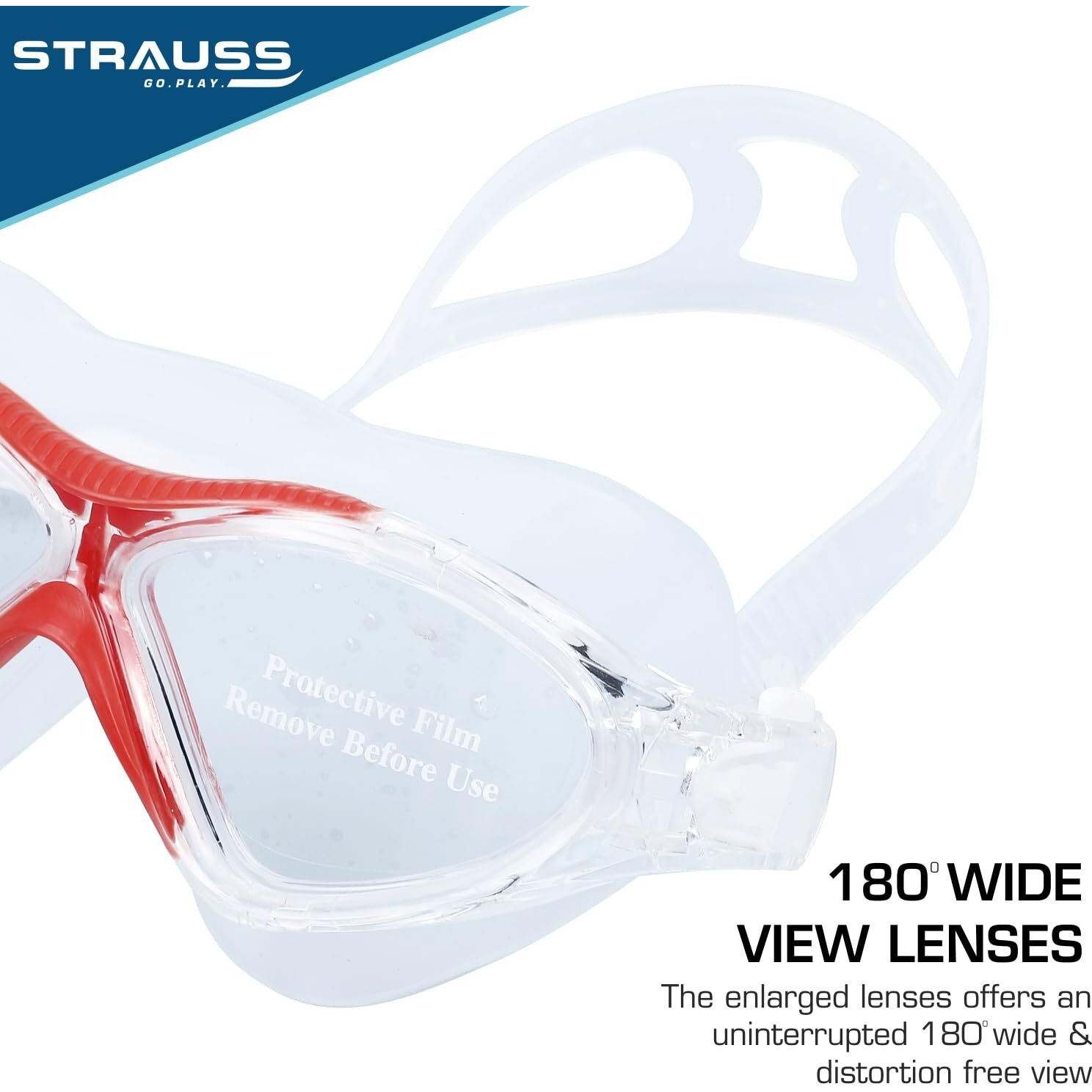 STRAUSS Swimming Goggles | Anti Fog & UV Protection | Swimming Goggles for Kids, Adults | Fully Adjustable Swimming Goggles with A Case Cover,(Red)