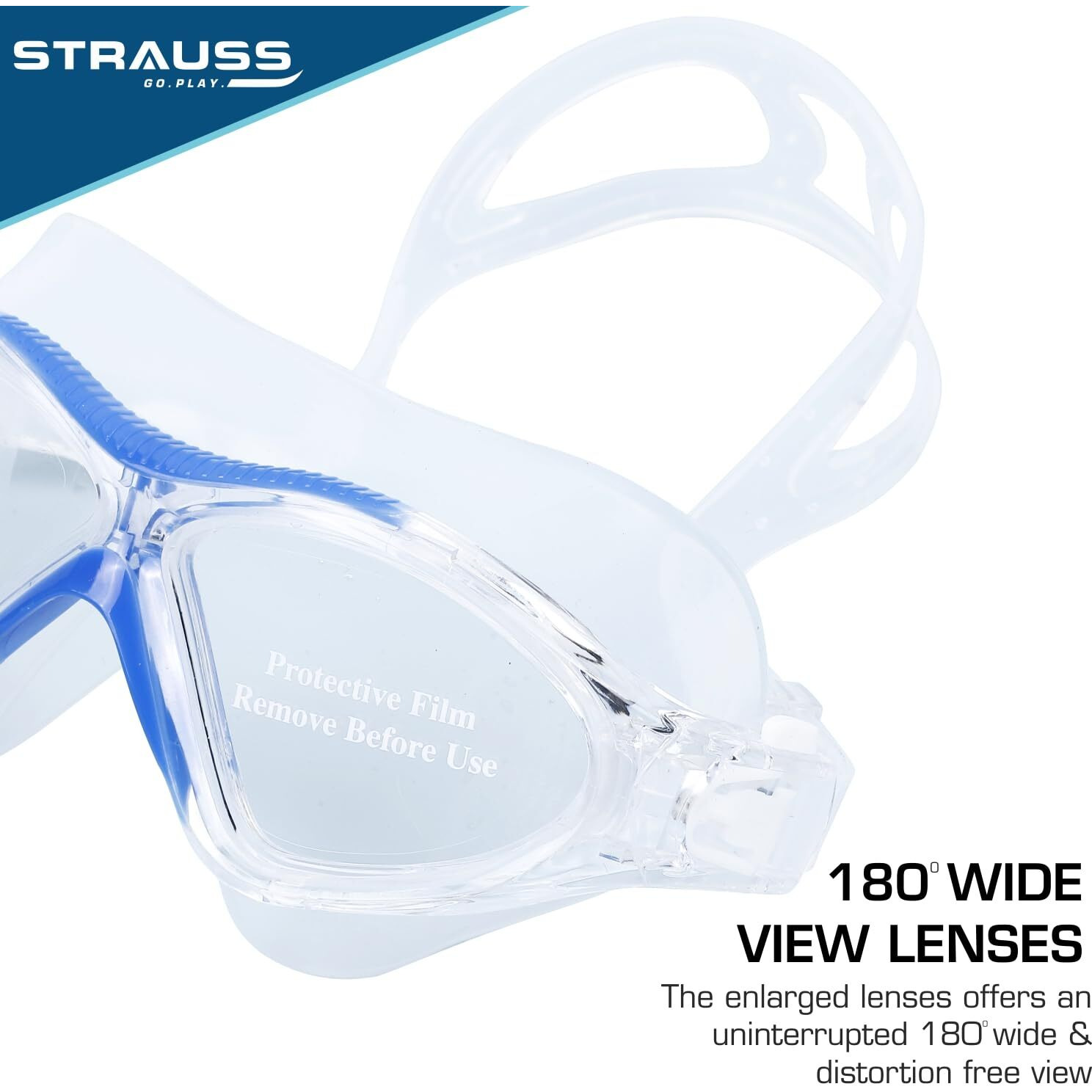 STRAUSS Swimming Goggles | Anti Fog & UV Protection | Swimming Goggles for Kids, Adults | Fully Adjustable Swimming Goggles with A Case Cover,(Blue)