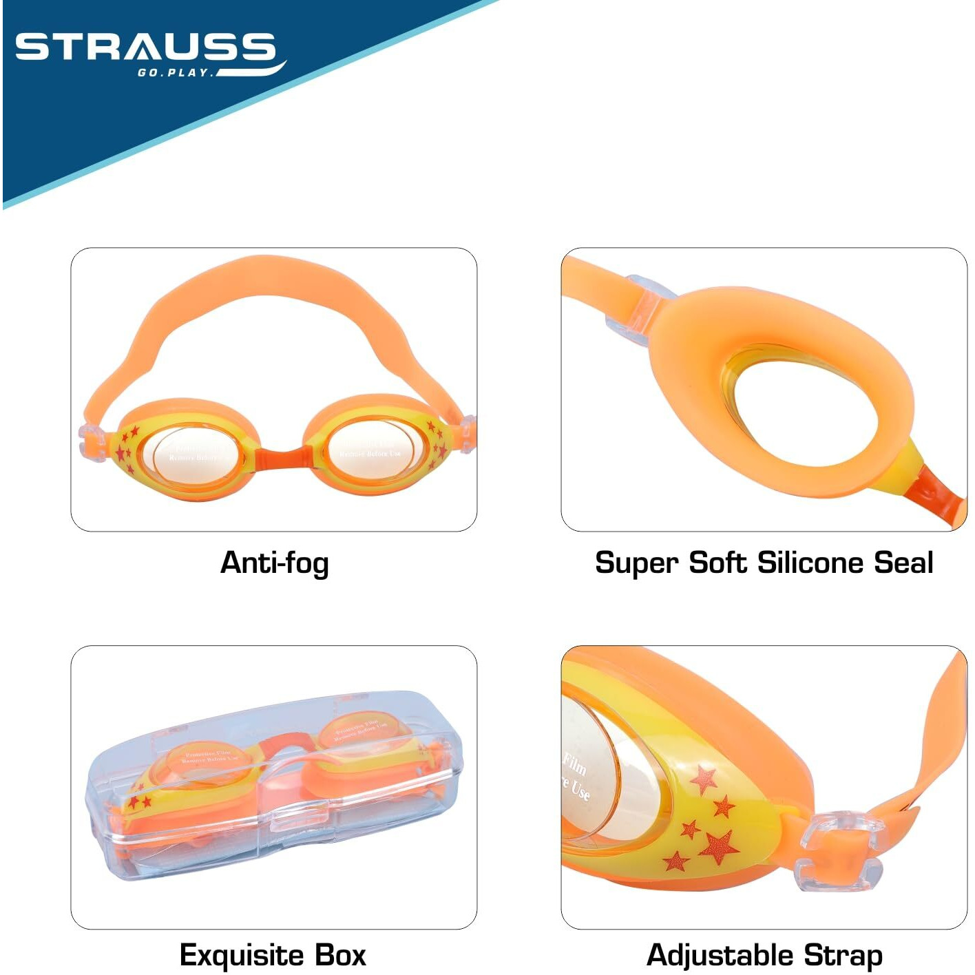 STRAUSS Swimming Goggles | Anti Fog & UV Protection | Swimming Goggles for Kids, Adults | Fully Adjustable Swimming Goggles With A Case Cover,(Blue White)