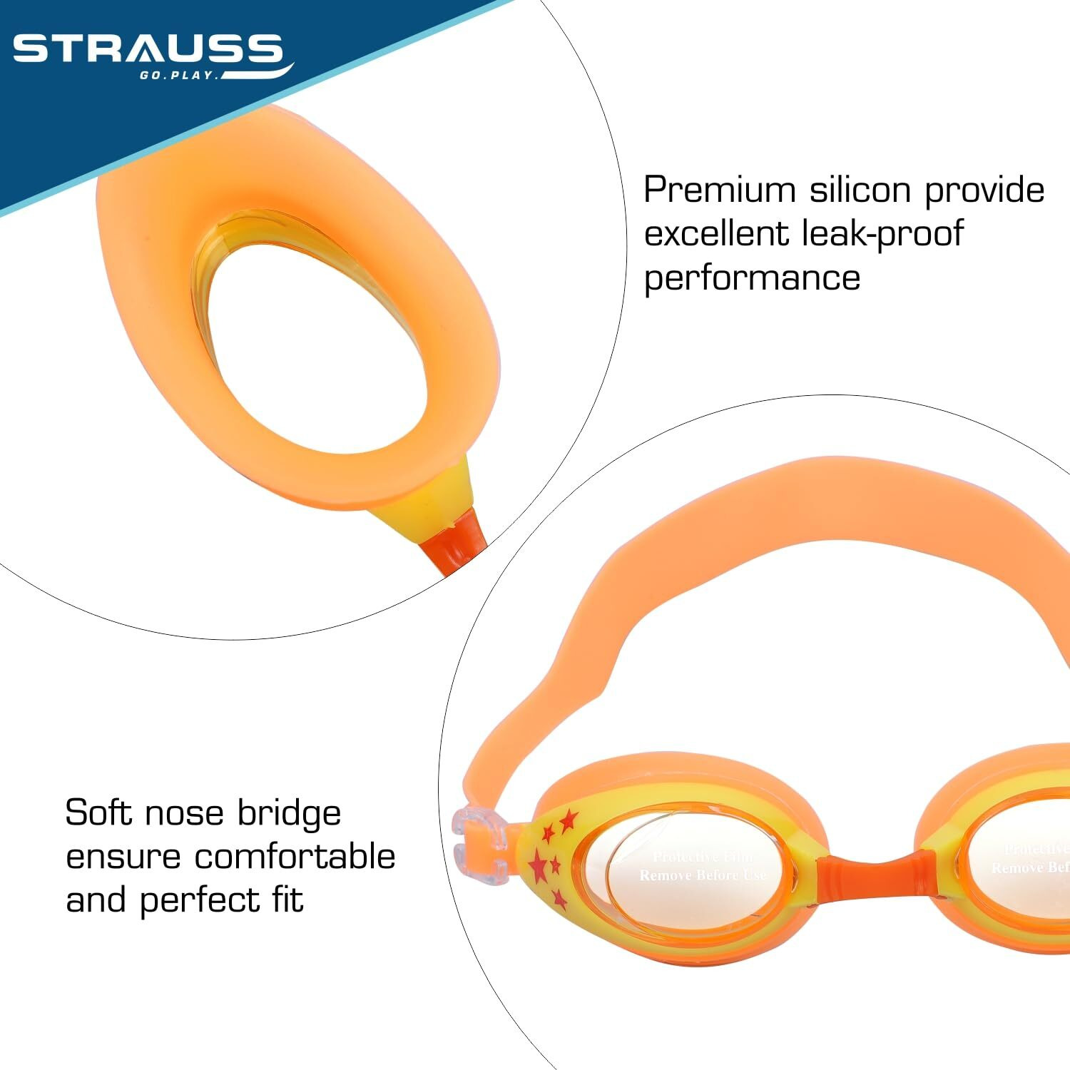 STRAUSS Swimming Goggles | Anti Fog & UV Protection | Swimming Goggles for Kids, Adults | Fully Adjustable Swimming Goggles With A Case Cover,(Blue White)