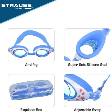 STRAUSS Swimming Goggles | Anti Fog & UV Protection | Swimming Goggles for Kids, Adults | Fully Adjustable Swimming Goggles With A Case Cover,(Blue White)