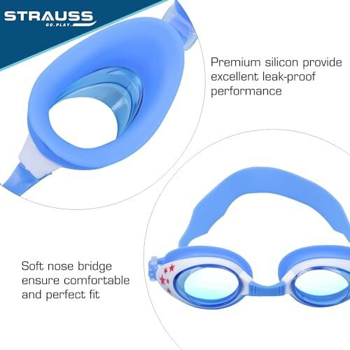 STRAUSS Swimming Goggles | Anti Fog & UV Protection | Swimming Goggles for Kids, Adults | Fully Adjustable Swimming Goggles With A Case Cover,(Blue White)