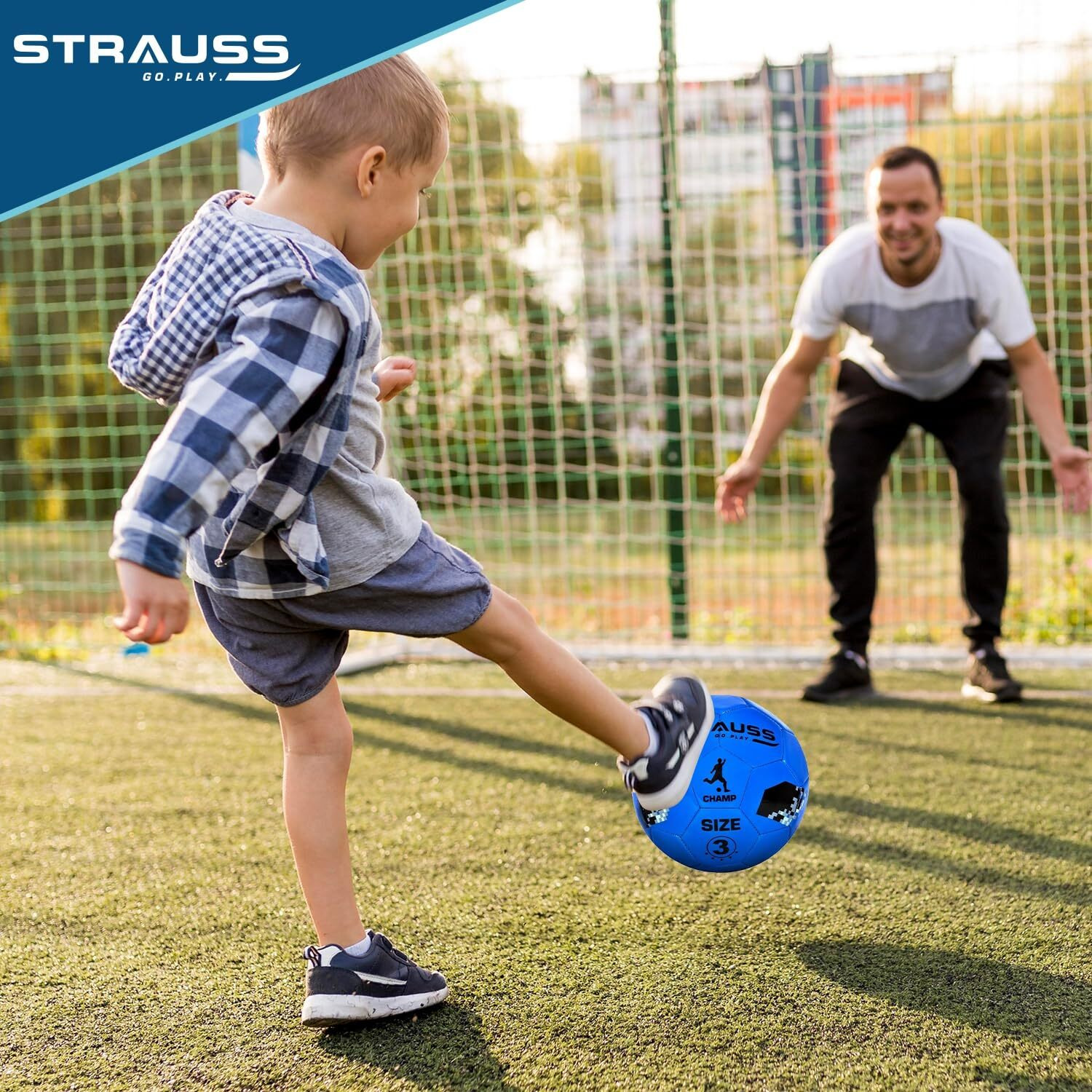 STRAUSS Official Football Size 3 |Professional Match Ball for Indoor & Outdoor Games & Training for Kids & Adults | Granular Texture with High-Performance Grained Surface, (Blue)