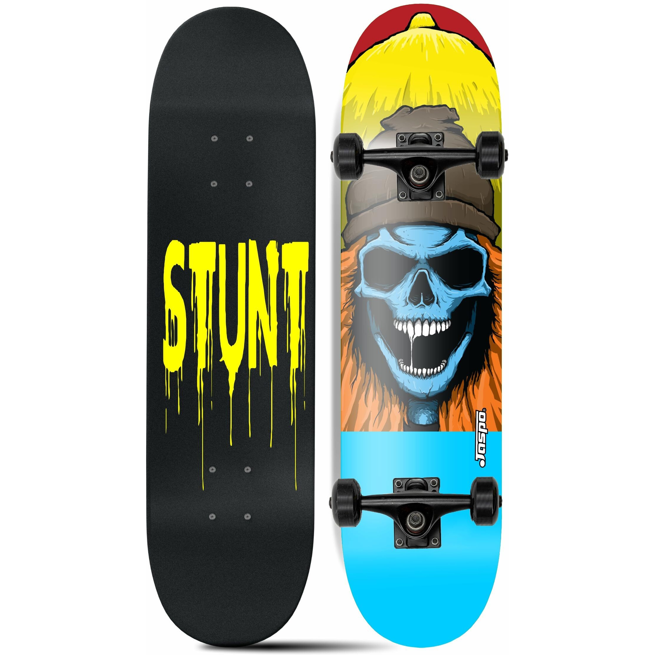 Jaspo Experts 26  x 7.5  Canadian Maple Premium Skateboard for Junior Riders with Fibre Trucks and PU Wheels (Black Blue -UV Print)