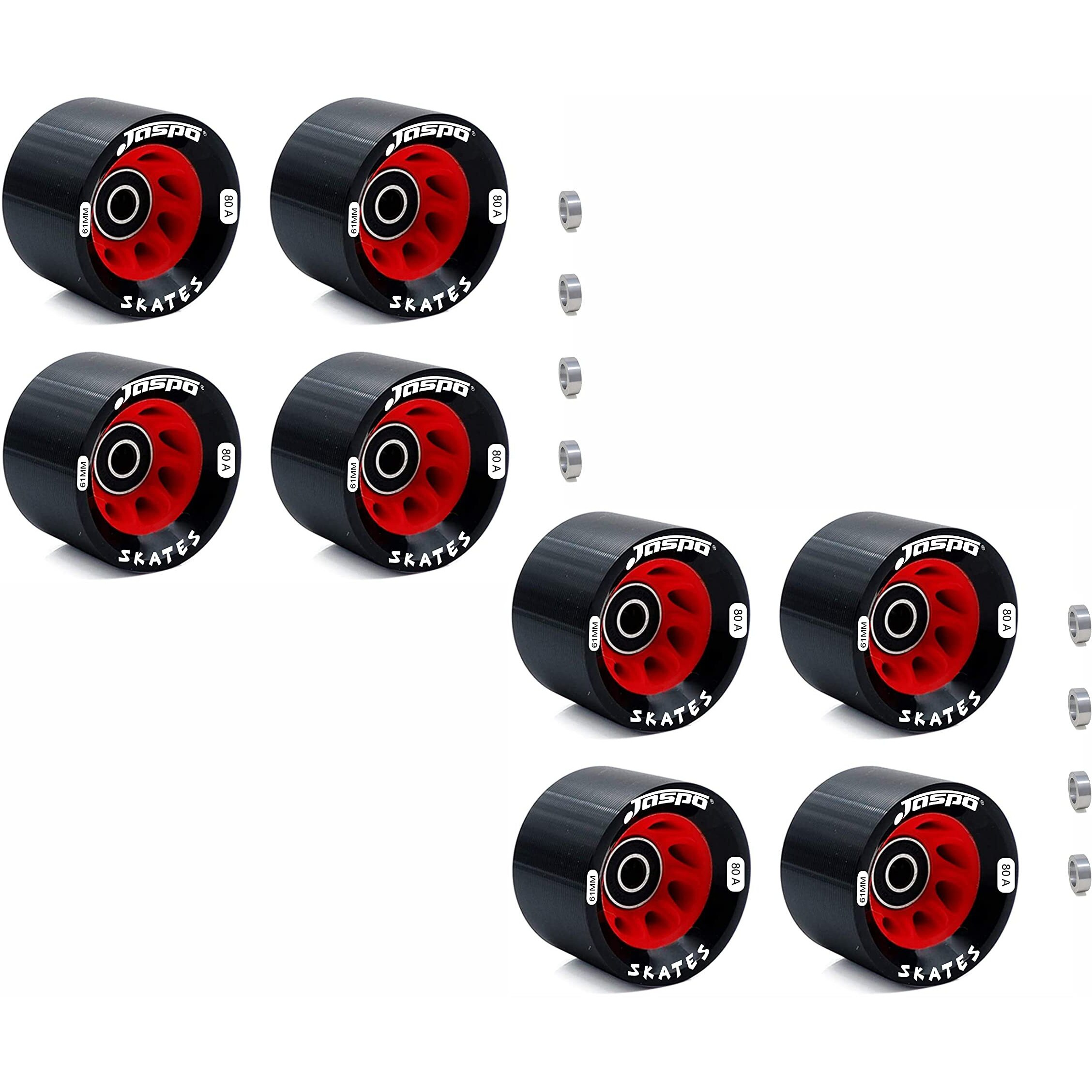 Jaspo Roller Quad Skate, Inline Wheels Skate Wheels with Bearings Quad Skating and Skateboard Wheels Multipack (Roller Skate Wheels (61 mm) - Pack of 8)