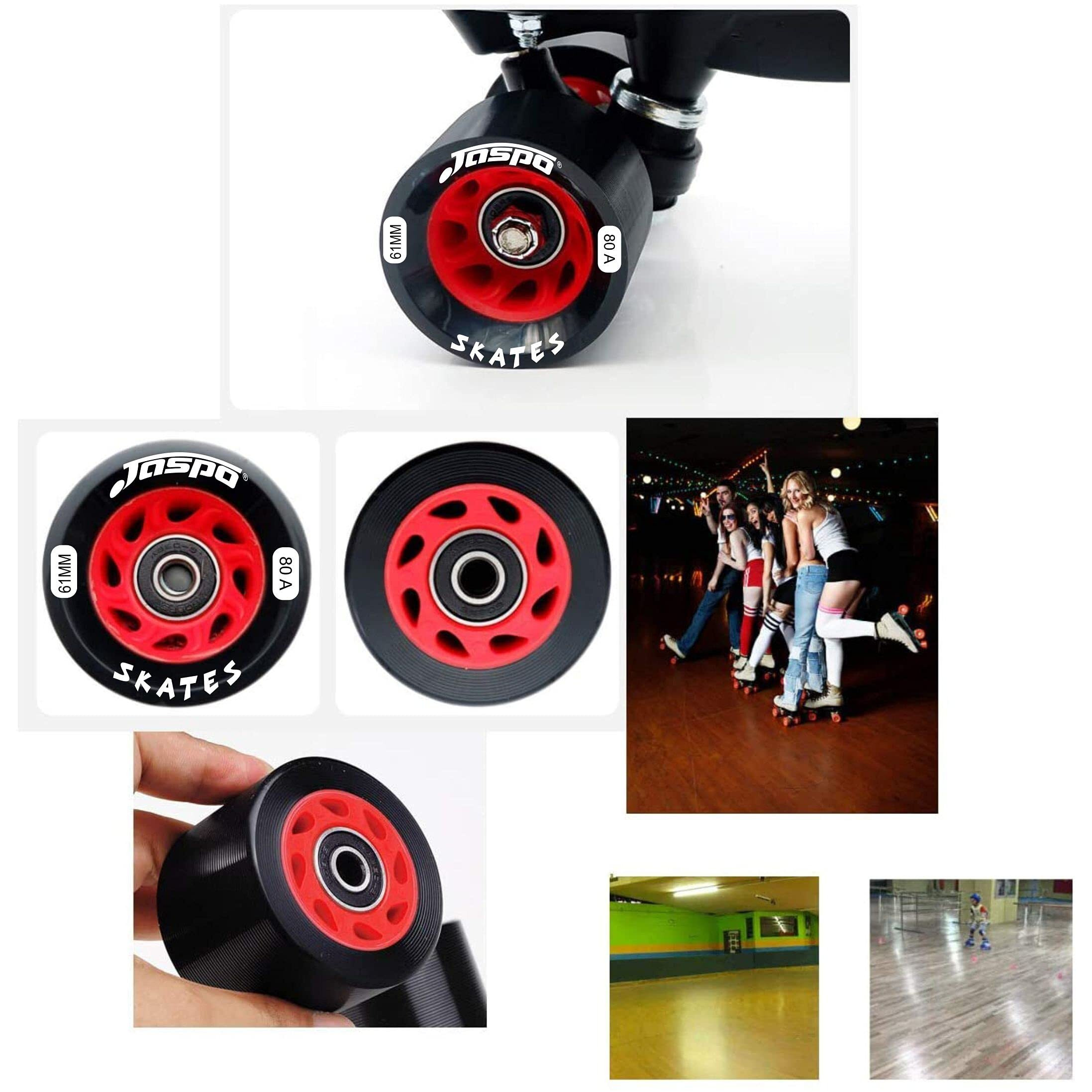 Jaspo Roller Quad Skate, Inline Wheels Skate Wheels with Bearings Quad Skating and Skateboard Wheels Multipack (Roller Skate Wheels (61 mm) - Pack of 8)