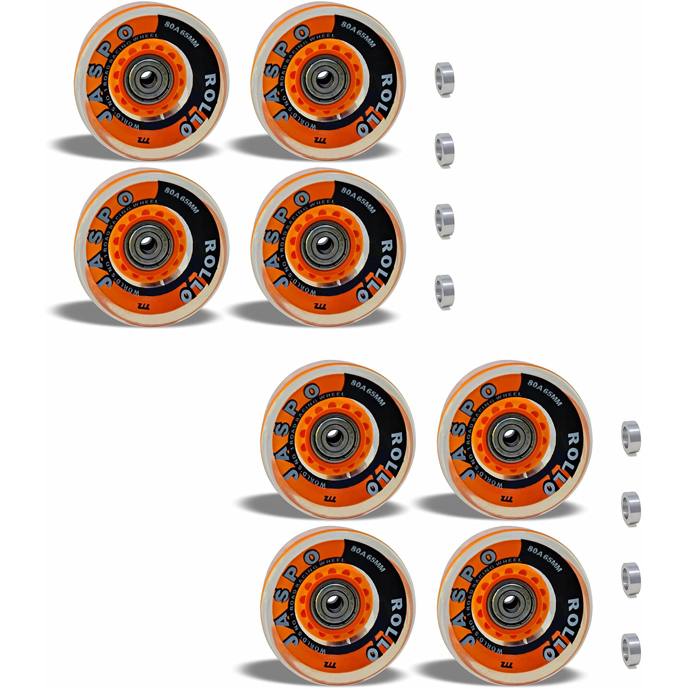 Jaspo Roller Quad Skate, Inline Wheels Skate Wheels with Bearings Quad Skating and Skateboard Wheels Multipack (Roller Skate Wheels (65 mm) - Pack of 8)