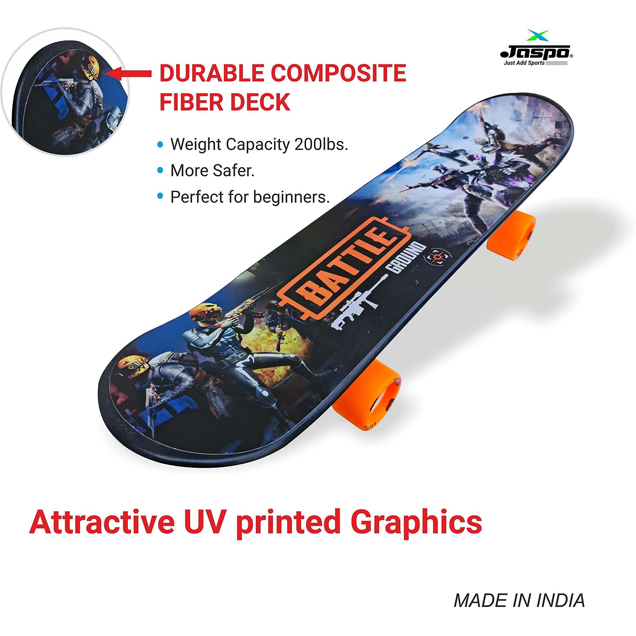 Jaspo Battle Field 26 x 6.25  Inches Fiber Beginner Skateboard for 8 yrs & Above (Battle Field) Polyvinyl Chloride Multicolor uk
