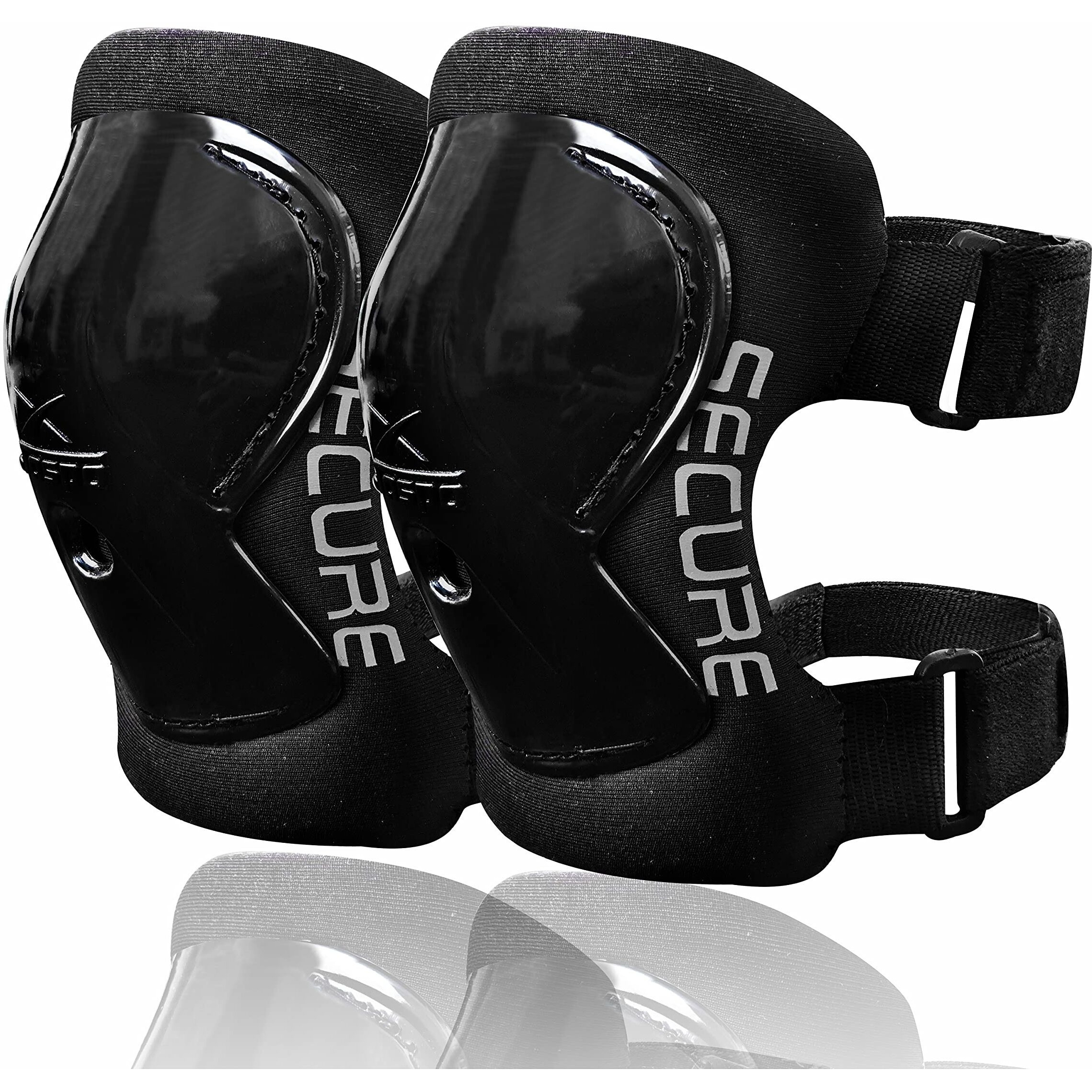 JASPO Secure Hybrid Knee Pad  Knee Guards for Skating, Cycling, Skateboarding, Roller Skating, Inline Skate, Running, and All Outdoor Games, Breathable and Washable Fabric, Protective Guards for All Age Groups (BLACK, MEDIUM)