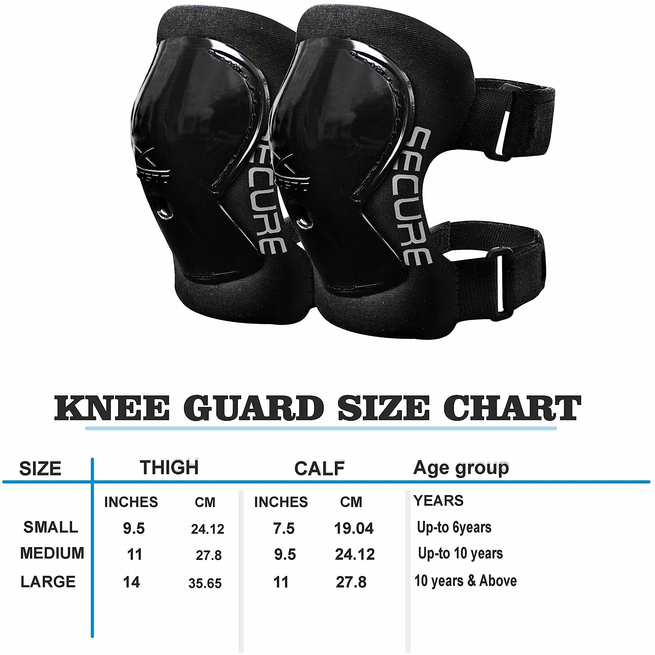 JASPO Secure Hybrid Knee Pad  Knee Guards for Skating, Cycling, Skateboarding, Roller Skating, Inline Skate, Running, and All Outdoor Games, Breathable and Washable Fabric, Protective Guards for All Age Groups (BLACK, MEDIUM)
