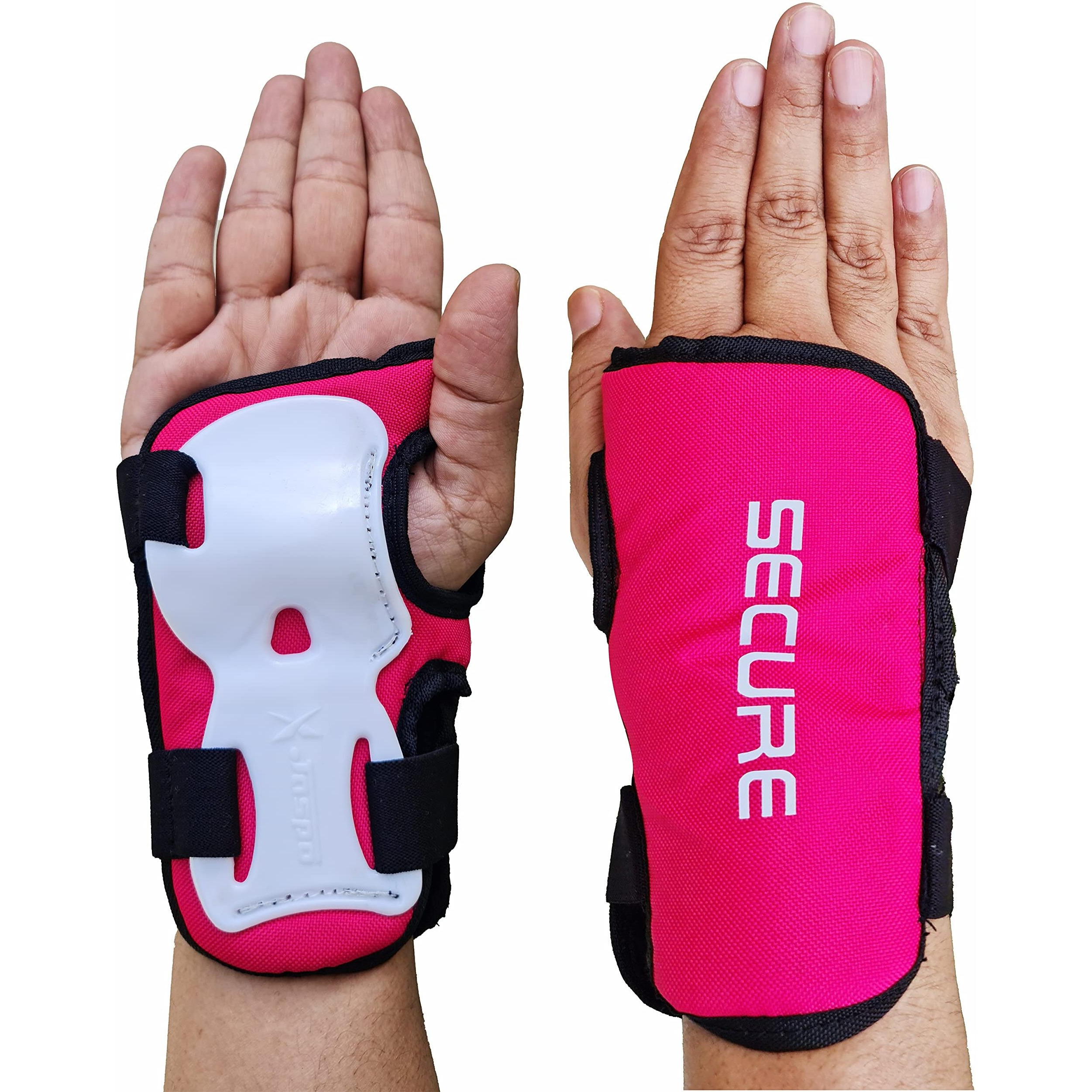 JASPO Secure Hybrid Wrist Guards for Skating, Cycling, Skateboarding, Roller Skating, Inline Skate, Running and All Outdoor Games, Breathable and Washable Fabric, for All Age Groups (Pink, Large)
