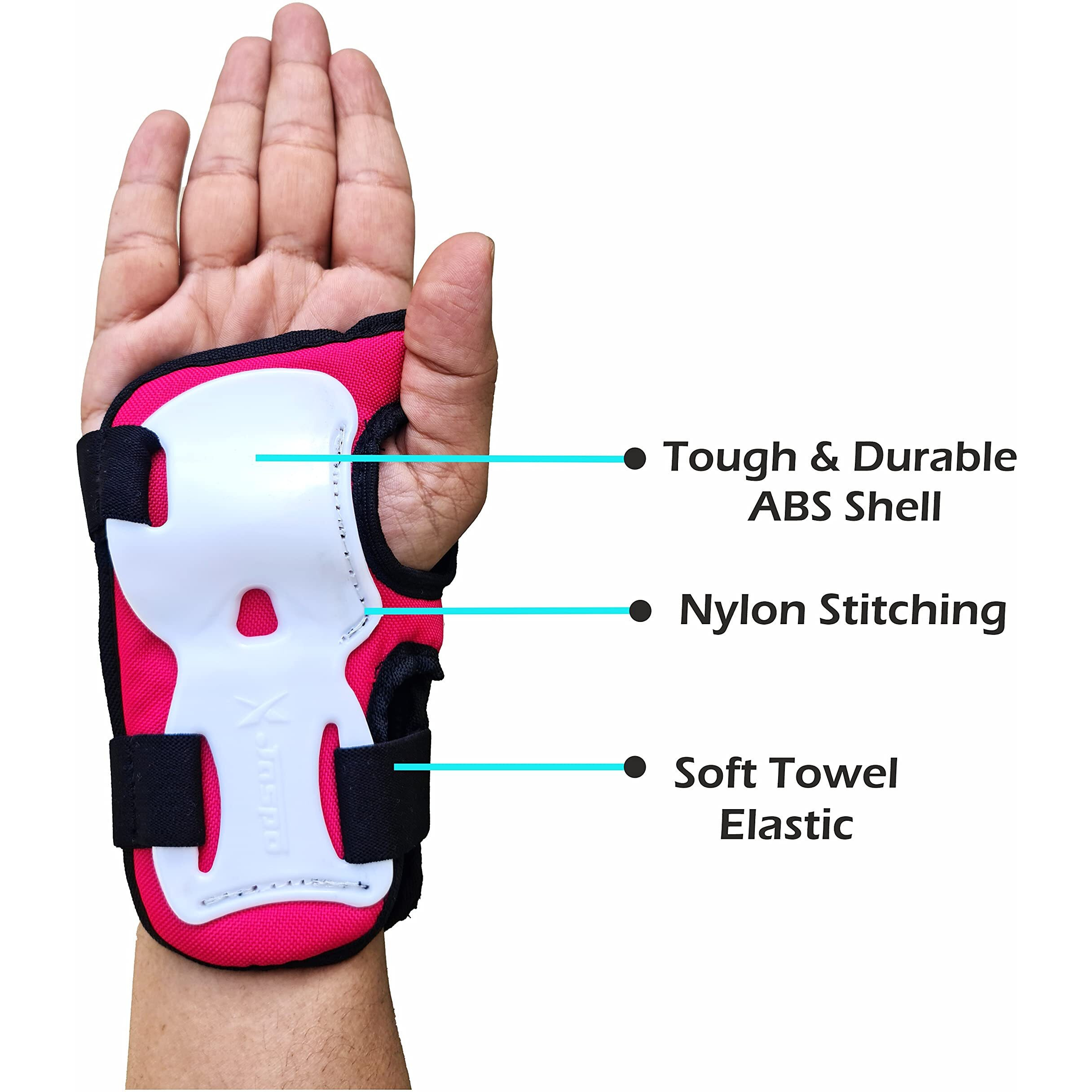 JASPO Secure Hybrid Wrist Guards for Skating, Cycling, Skateboarding, Roller Skating, Inline Skate, Running and All Outdoor Games, Breathable and Washable Fabric, for All Age Groups (Pink, Large)