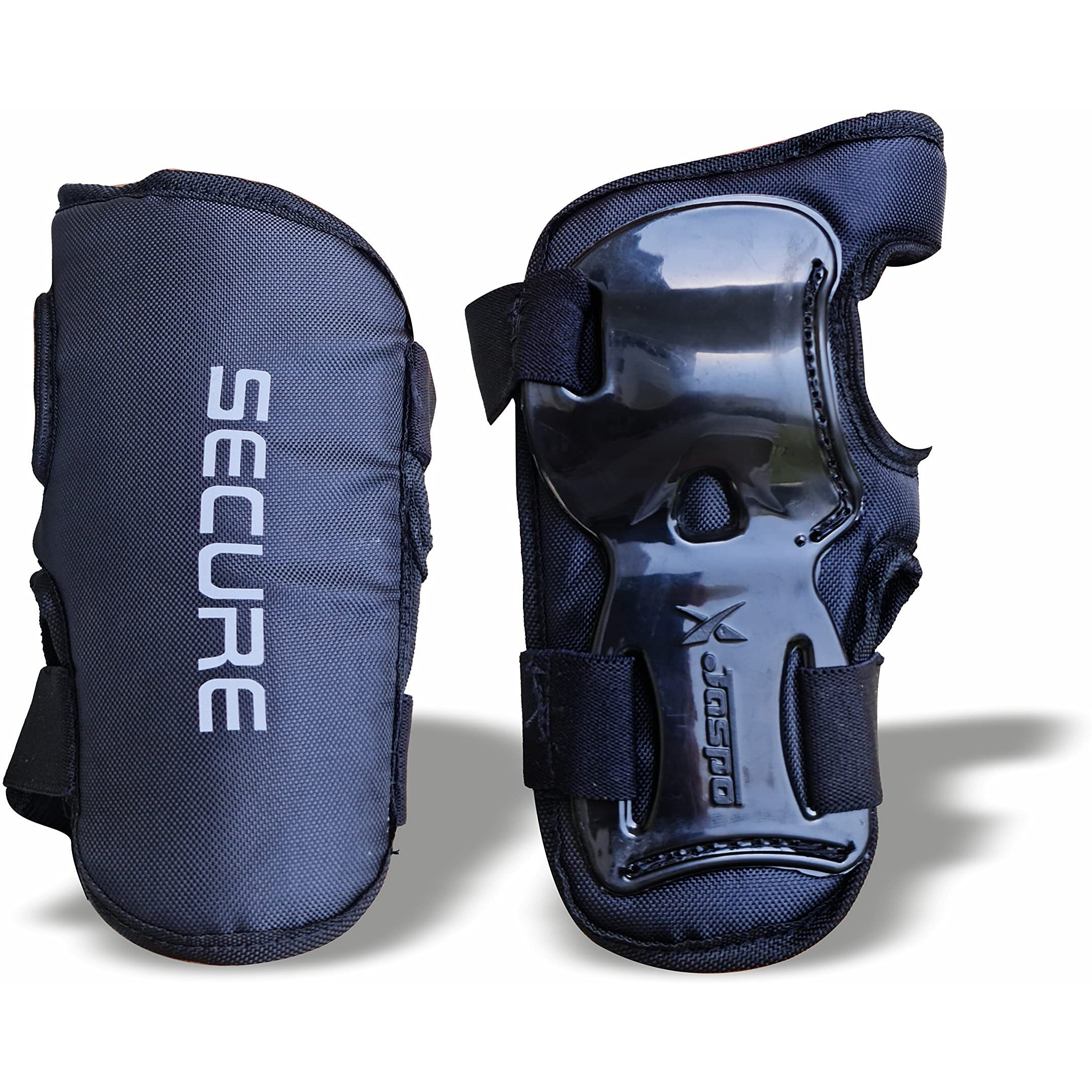 JASPO Secure Hybrid Wrist Guards for Skating, Cycling, Skateboarding, Roller Skating, Inline Skate, Running and All Outdoor Games, Breathable and Washable Fabric, for All Age Groups (Black, Large)