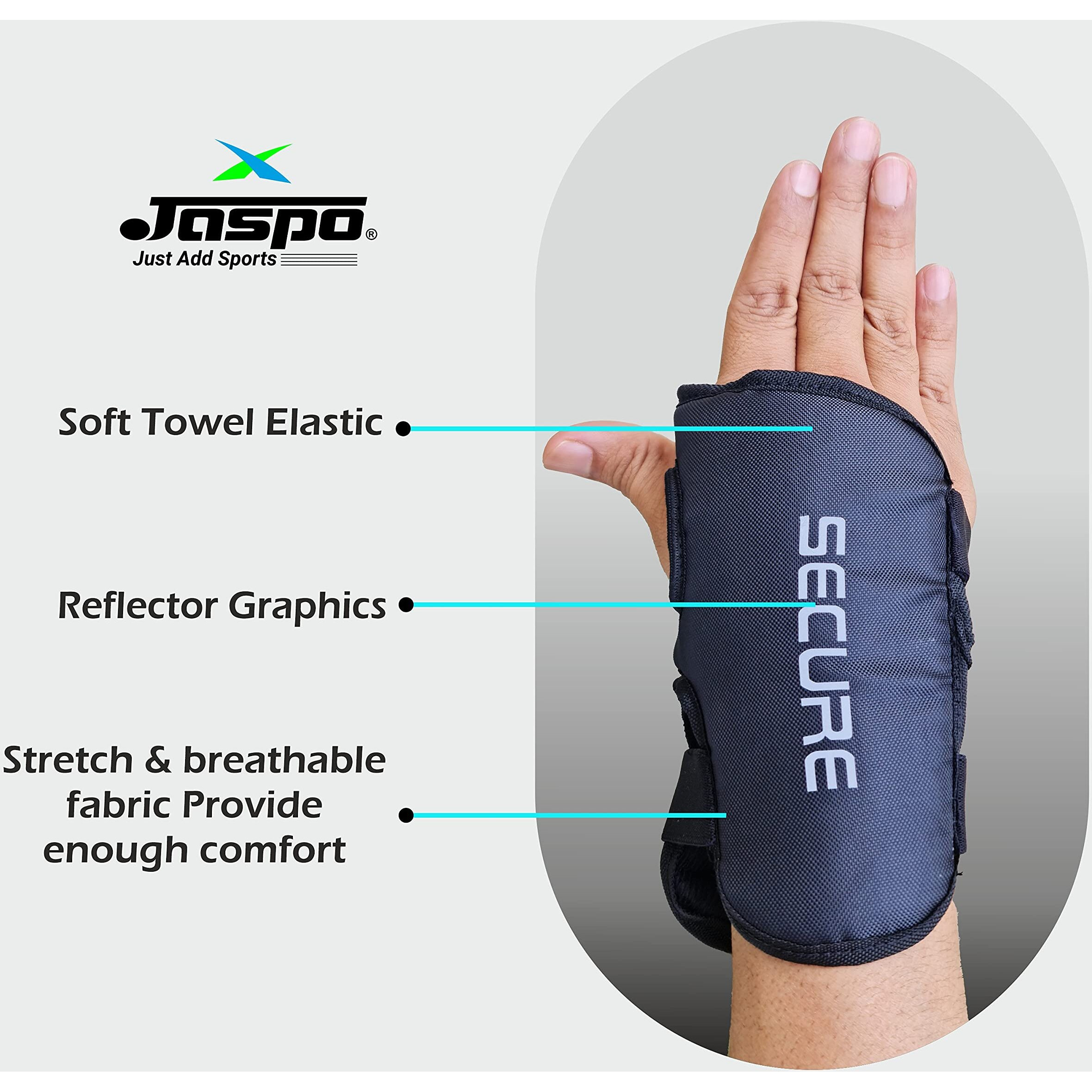 JASPO Secure Hybrid Wrist Guards for Skating, Cycling, Skateboarding, Roller Skating, Inline Skate, Running and All Outdoor Games, Breathable and Washable Fabric, for All Age Groups (Black, Large)