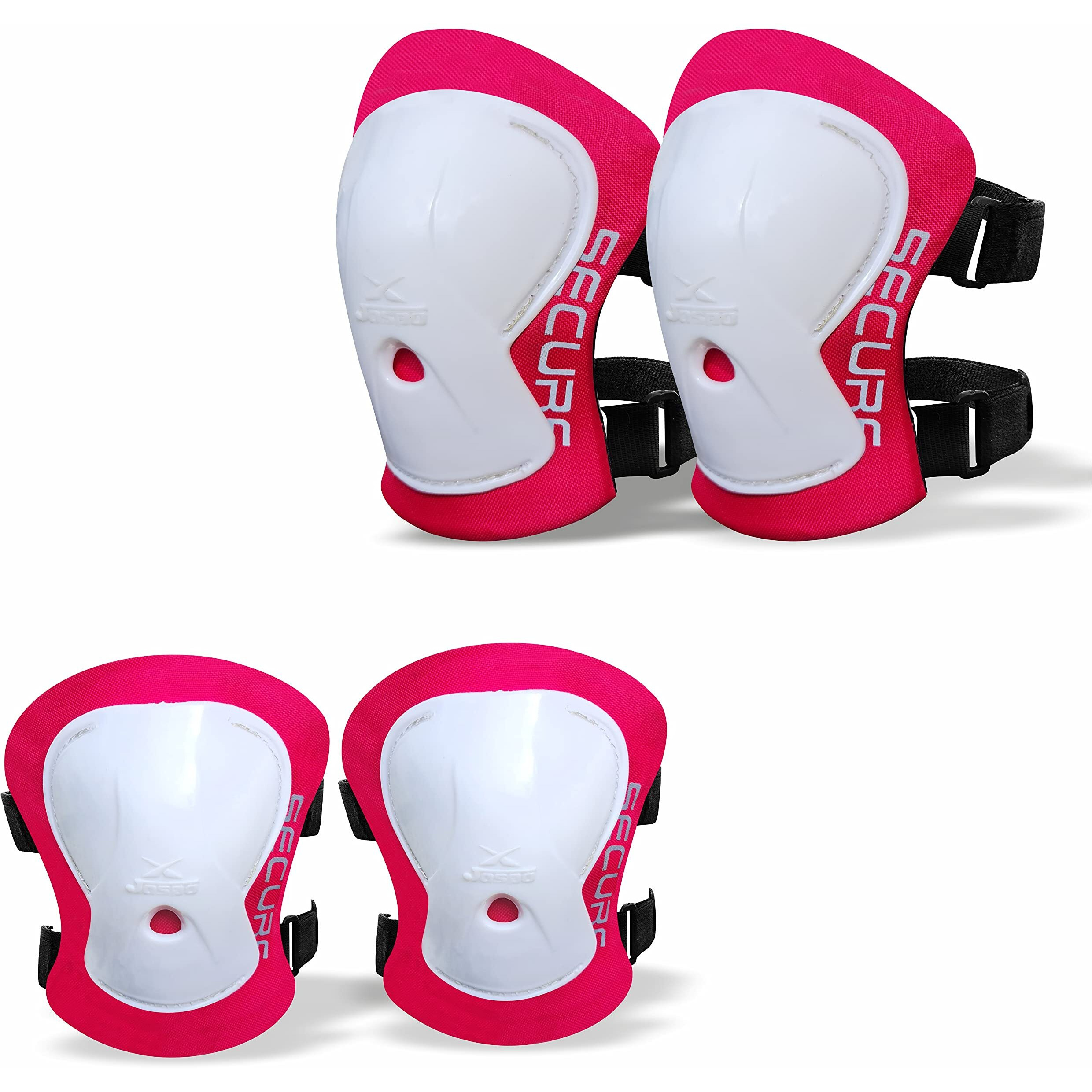 JASPO Secure Hybrid Knee & Elbow Guards Combo for Skating, Cycling, Skateboarding, Roller Skating, Inline Skate, Outdoor Games, Breathable & Washable Fabric, for All Age Groups (Pink, Small)