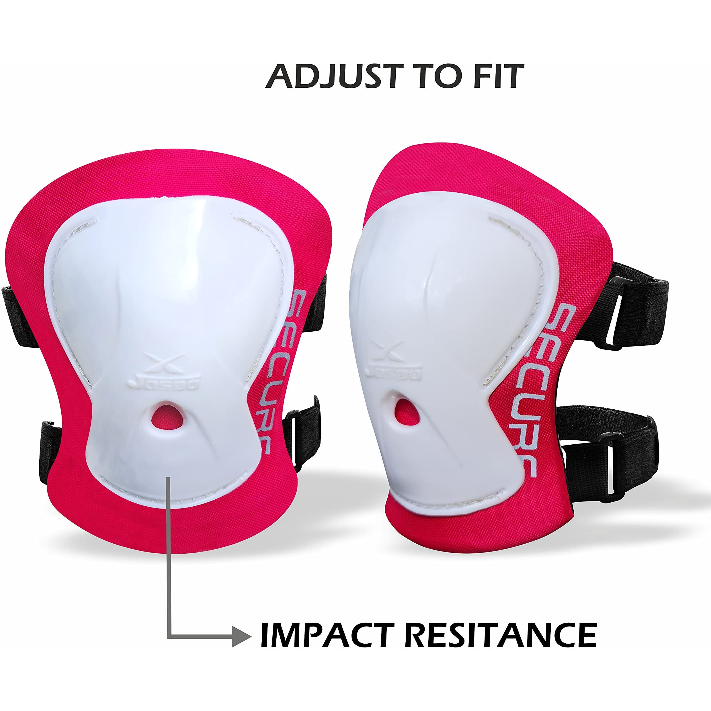 JASPO Secure Hybrid Knee & Elbow Guards Combo for Skating, Cycling, Skateboarding, Roller Skating, Inline Skate, Outdoor Games, Breathable & Washable Fabric, for All Age Groups (Pink, Small)