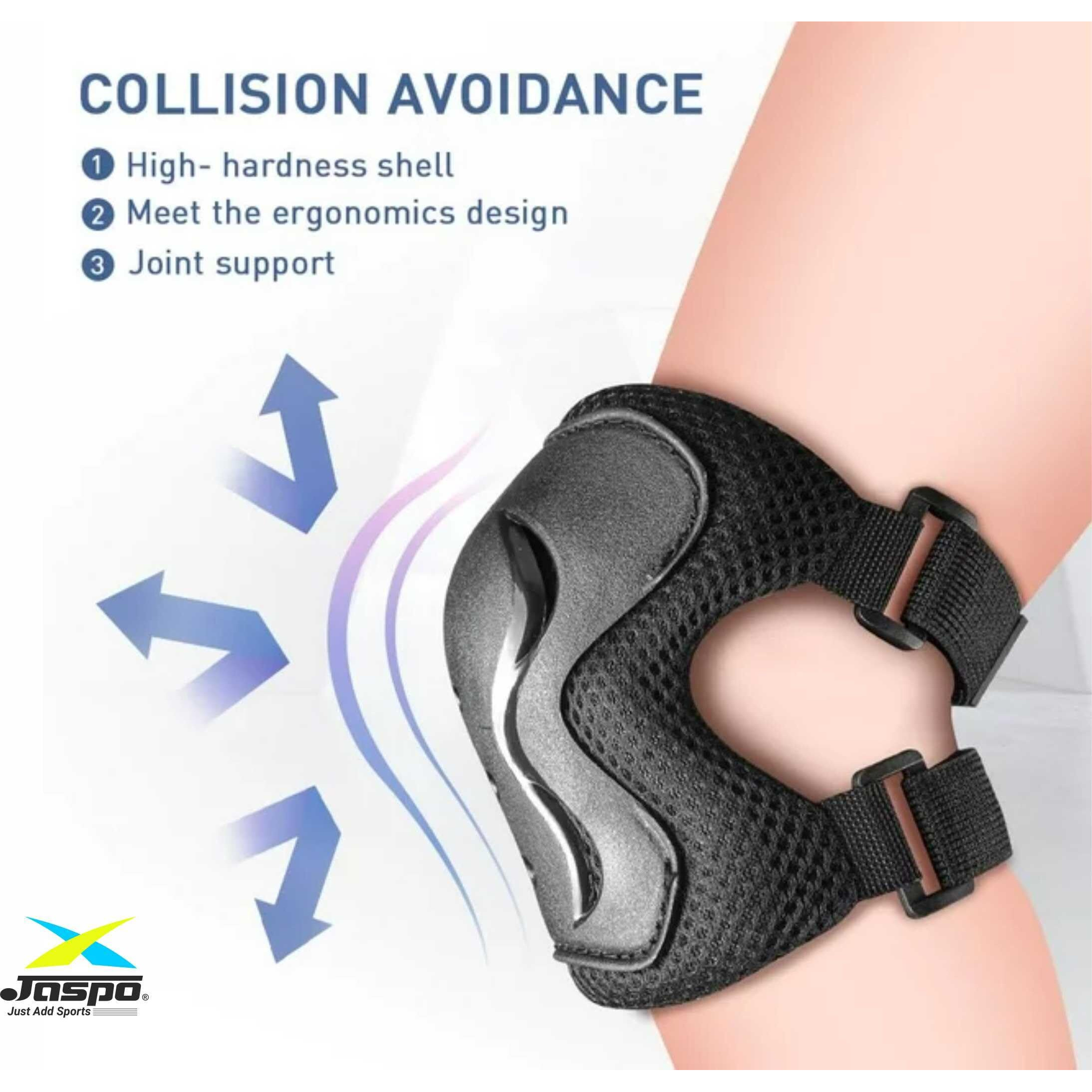 JASPO Secure Hybrid Knee, Elbow & Wrist Guard Combo for Skating, Cycling, Skateboarding, Roller Skating, Inline Skate, Running, Breathable & Washable Fabric, for All Age Groups (Black, Large)