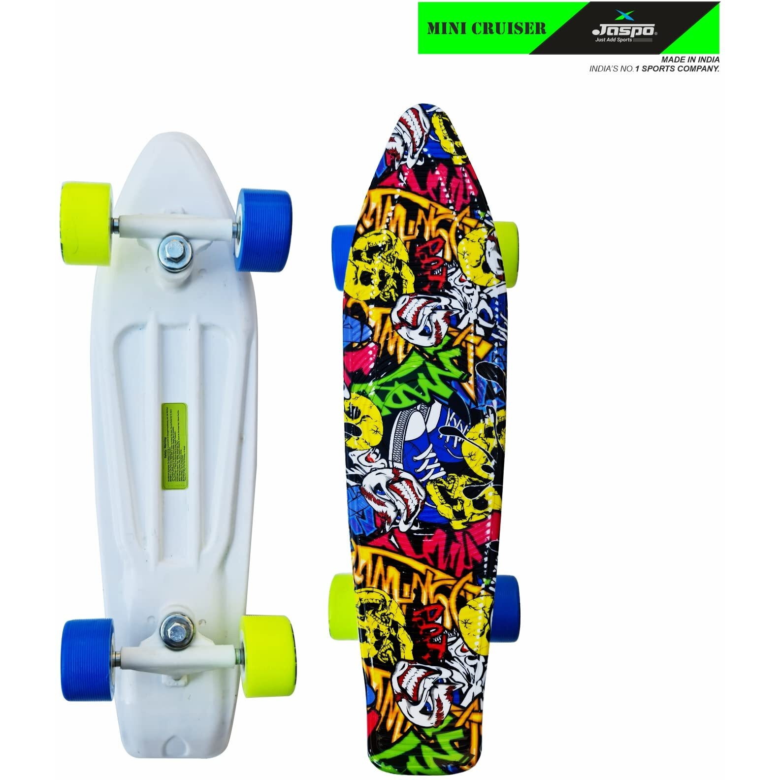 jaspo Fibreglass Penny Skateboard Casterboard Fishboard Cruiser Fibre Skateboard (22X5.5 Inches) Suitable Upto 10 Years (Skate Soul), Multicolor