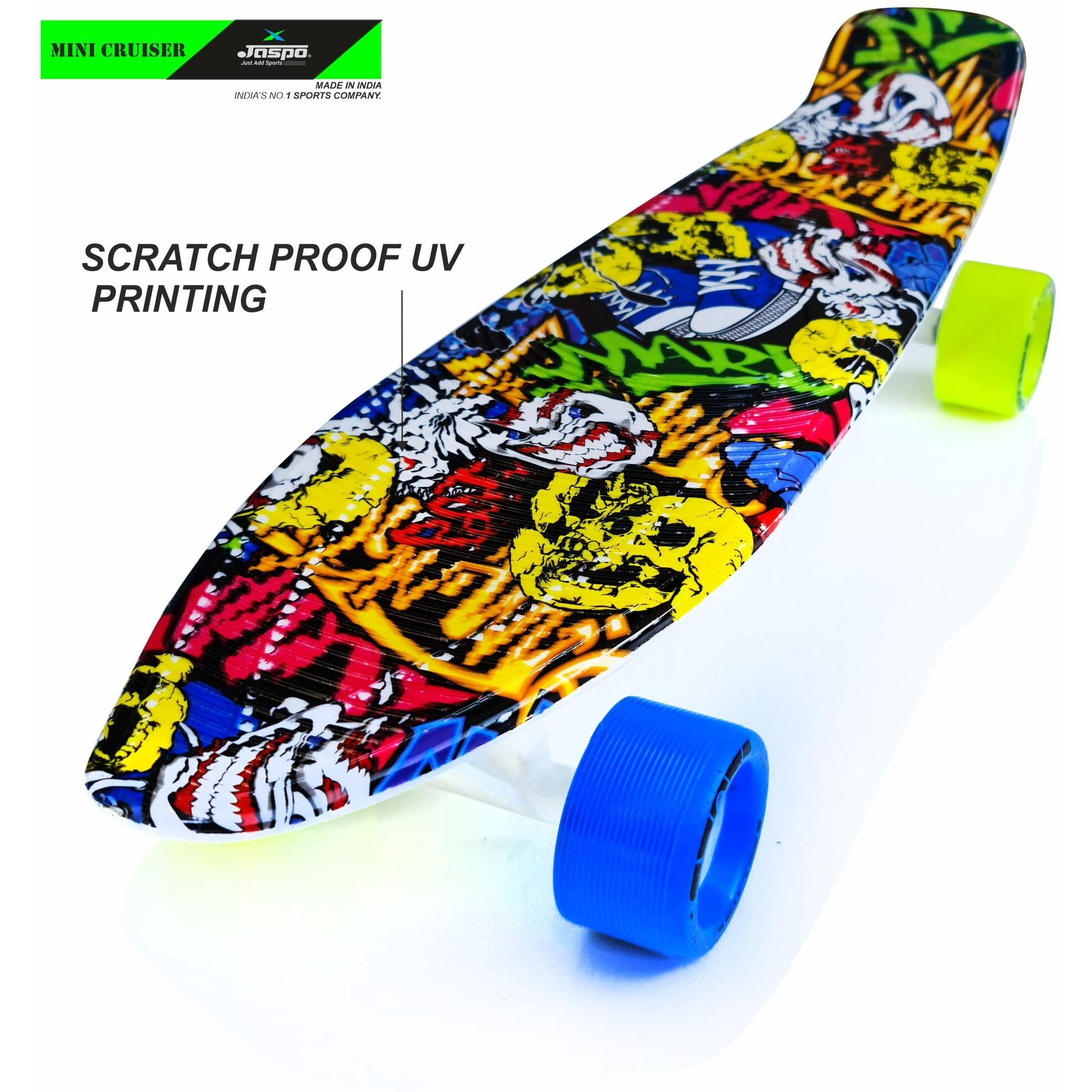 jaspo Fibreglass Penny Skateboard Casterboard Fishboard Cruiser Fibre Skateboard (22X5.5 Inches) Suitable Upto 10 Years (Skate Soul), Multicolor
