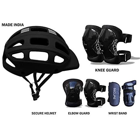 Jaspo Sturdy SX4 Adjustable Multisport Helmet for Skateboarding, Skating, Cycling & Other Sports Age Group up to 4-10 Years for Kids  Made in India (Small, Black)