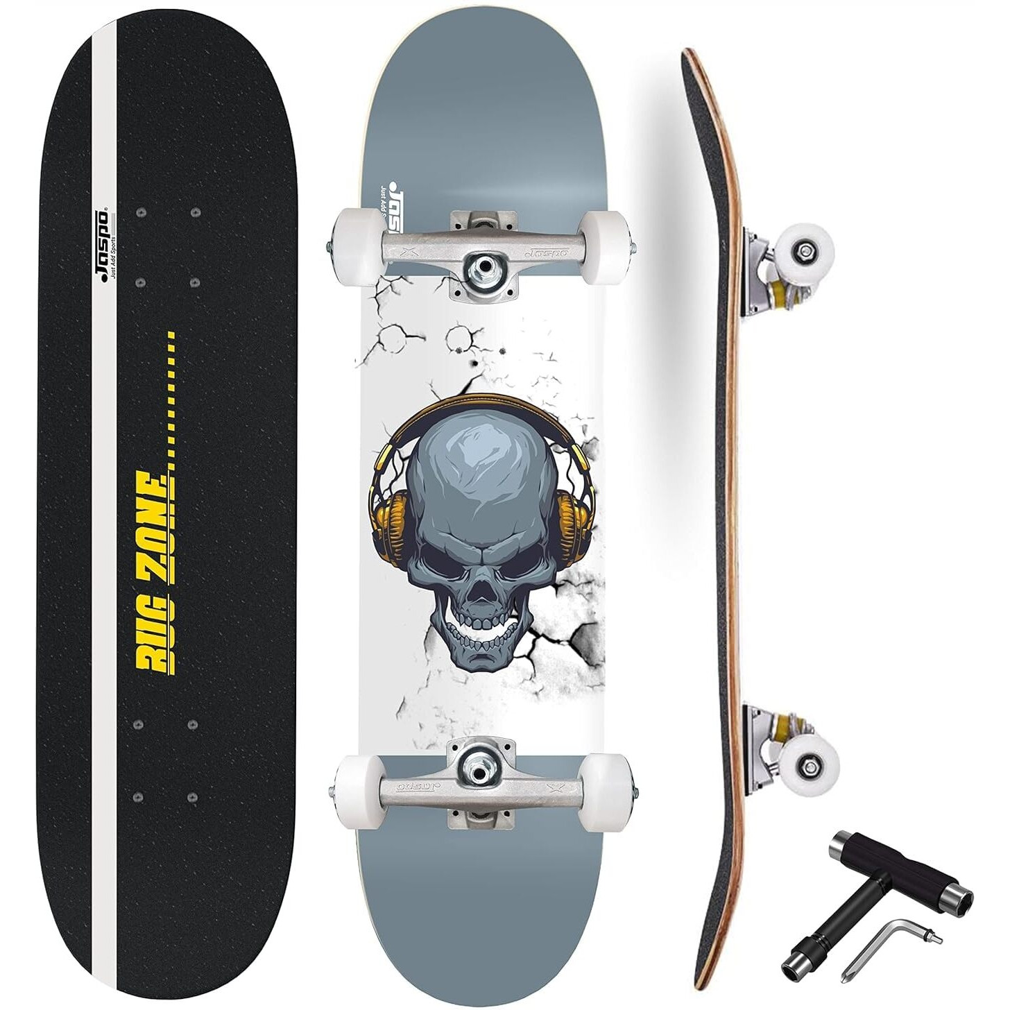 Jaspo Bug Zone 31 X 8  Double Kick Skateboard (7 Layers Canadian Maple), Uv-Printed Graphics, For Kids Youth - Ideal For Skateboarding Stunts And Tricks - Multicolor