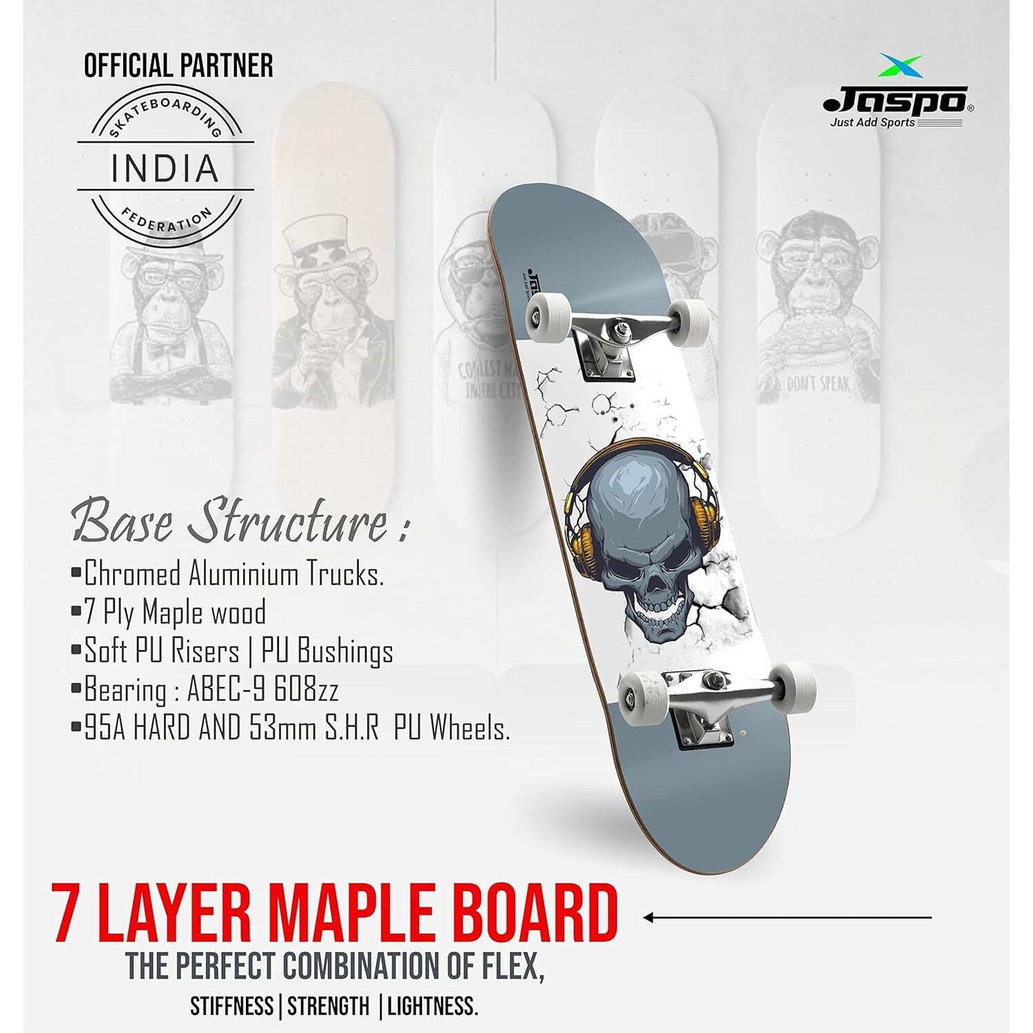 Jaspo Bug Zone 31 X 8  Double Kick Skateboard (7 Layers Canadian Maple), Uv-Printed Graphics, For Kids Youth - Ideal For Skateboarding Stunts And Tricks - Multicolor