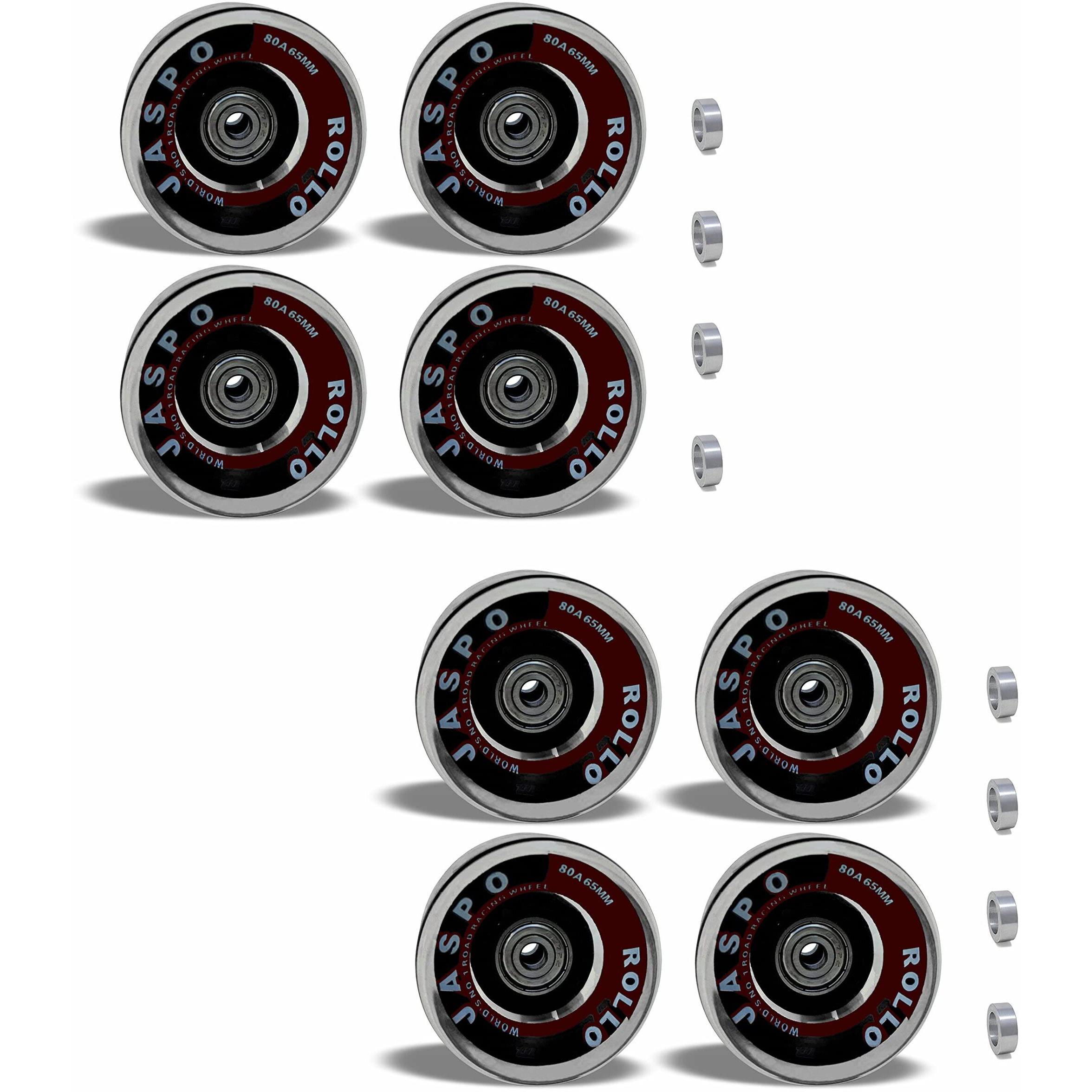 Jaspo Roller Quad Skate, Inline Wheels Skate Wheels with Bearings Quad Skating and Skateboard Wheels Multipack (Roller Skate Wheels (Black) (65 mm) - Pack of 8)