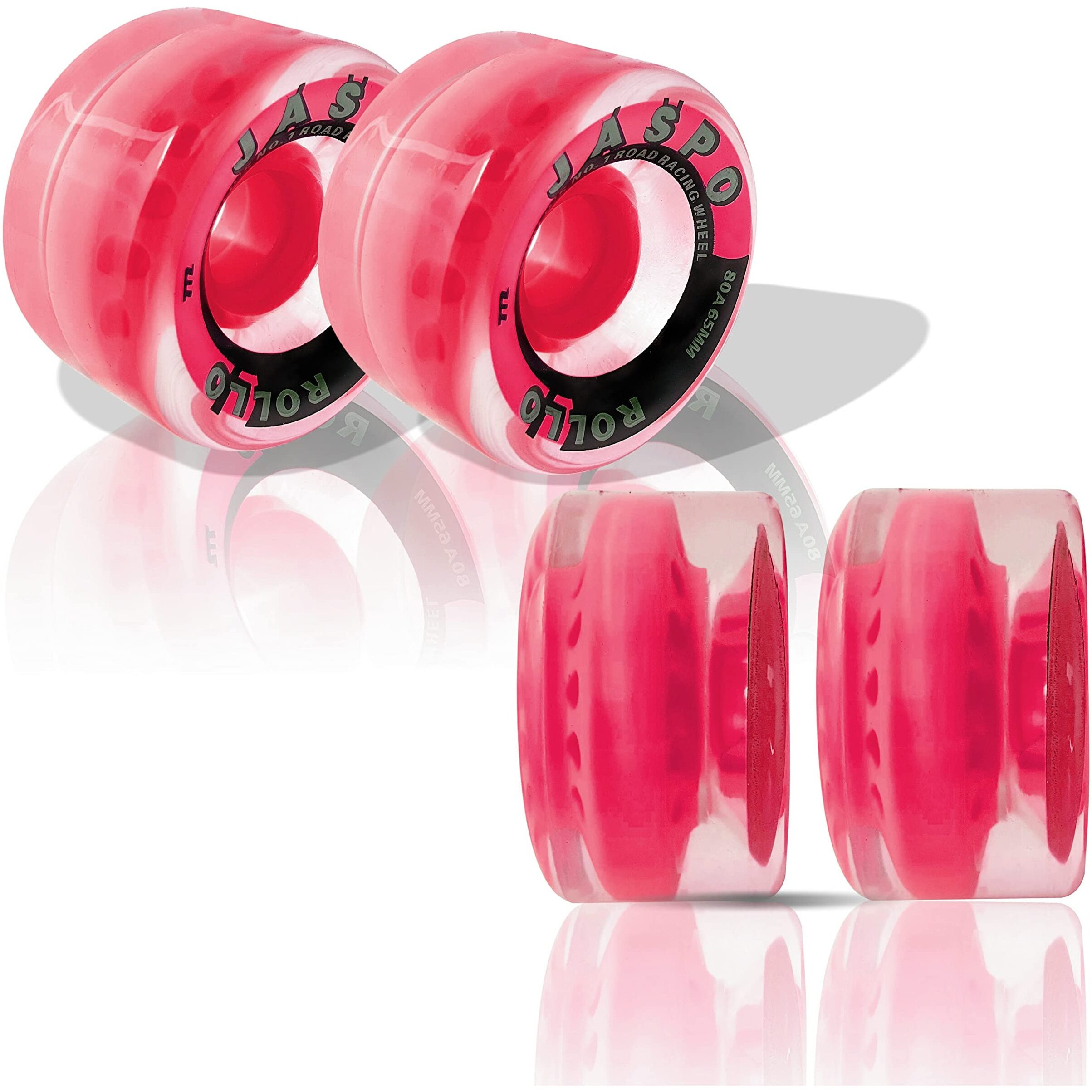 Jaspo Roller Quad Skate, Inline Wheels Skate Wheels with Bearings Quad Skating and Skateboard Wheels Multipack (Roller Skate Wheels (Red) (65 mm) - Pack of 8)