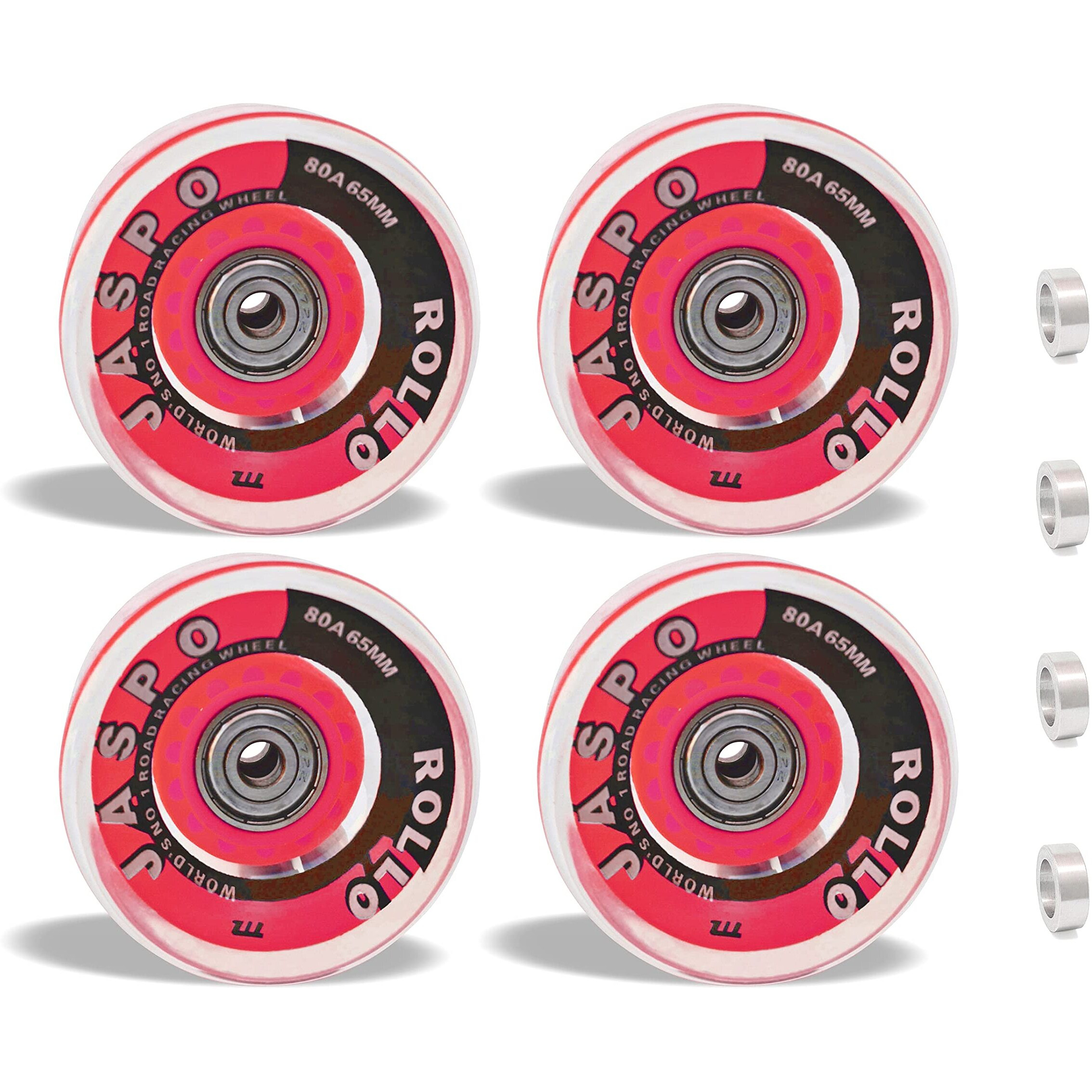 Jaspo Roller Quad Skate, Inline Wheels Skate Wheels with Bearings Quad Skating and Skateboard Wheels Multipack (Roller Skate Wheels (Red) (65 mm) - Pack of 8)
