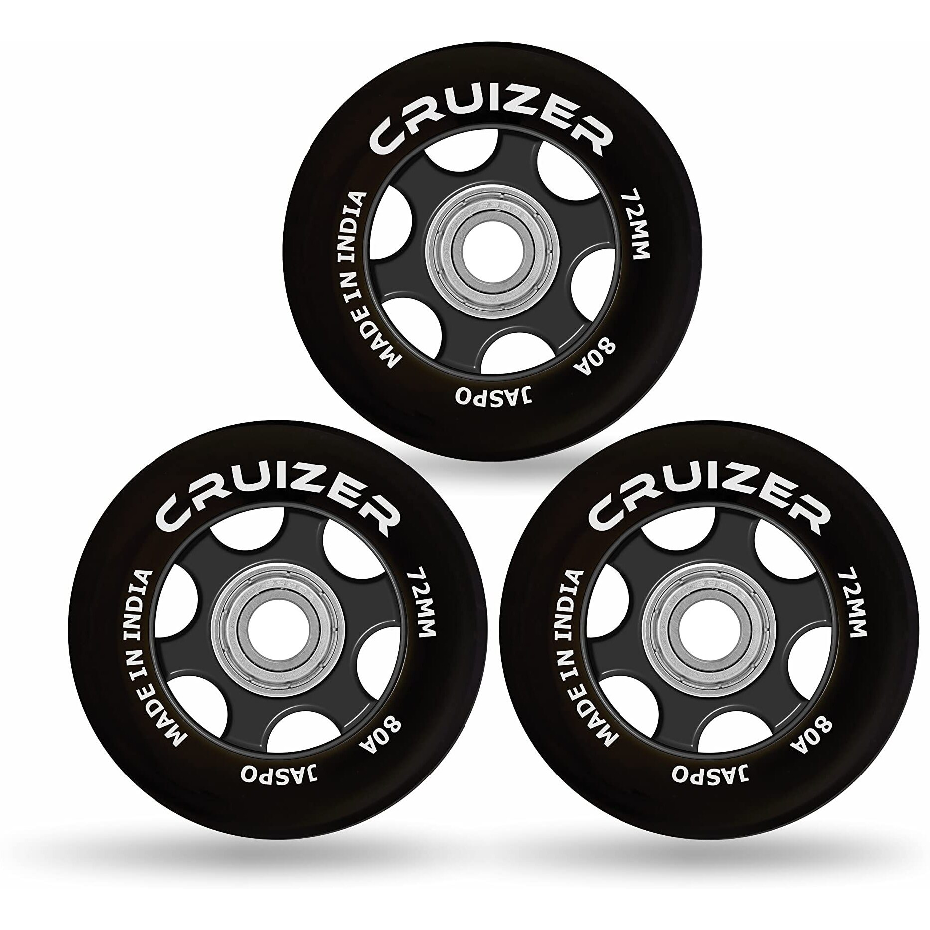 Jaspo Inline PU Wheels 72mm 100mm Inline Spare Skate Wheels, Roller Blade Skating Waveboard Luggage Wheels, Training Replacement Wheels (CRUIZER 72 MM (Pack of 3))