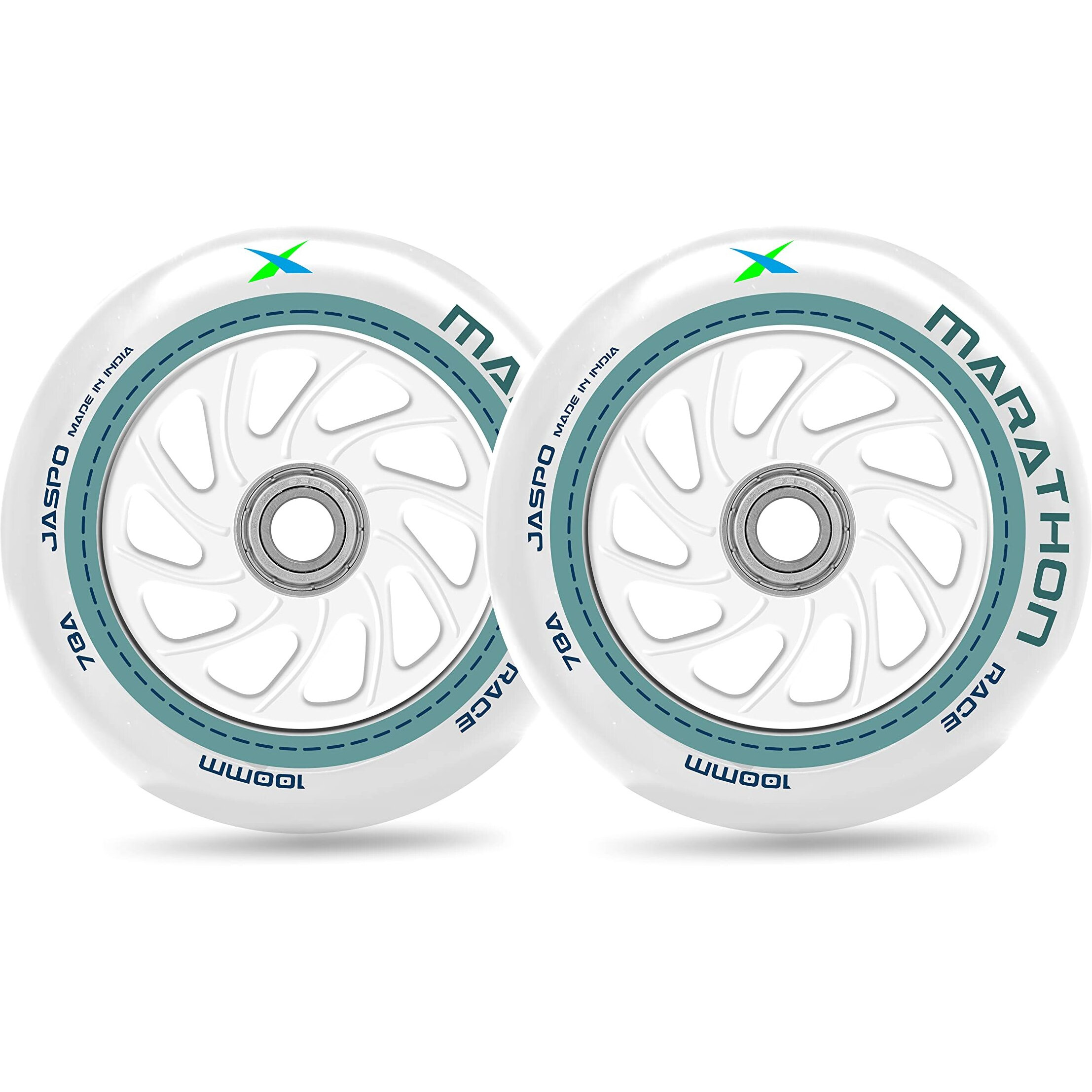 Jaspo Inline PU Wheels 72mm 100mm Inline Spare Skate Wheels, Roller Blade Skating Waveboard Luggage Wheels, Training Replacement Wheels (Marathon 100 MM (Pack of 2))