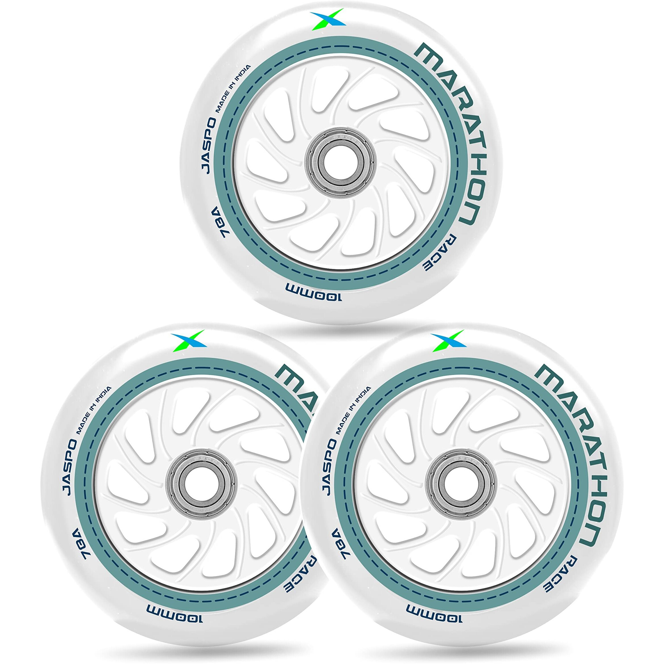 Jaspo Inline PU Wheels 72mm 100mm Inline Spare Skate Wheels, Roller Blade Skating Waveboard Luggage Wheels, Training Replacement Wheels (Marathon 100 MM (Pack of 3))