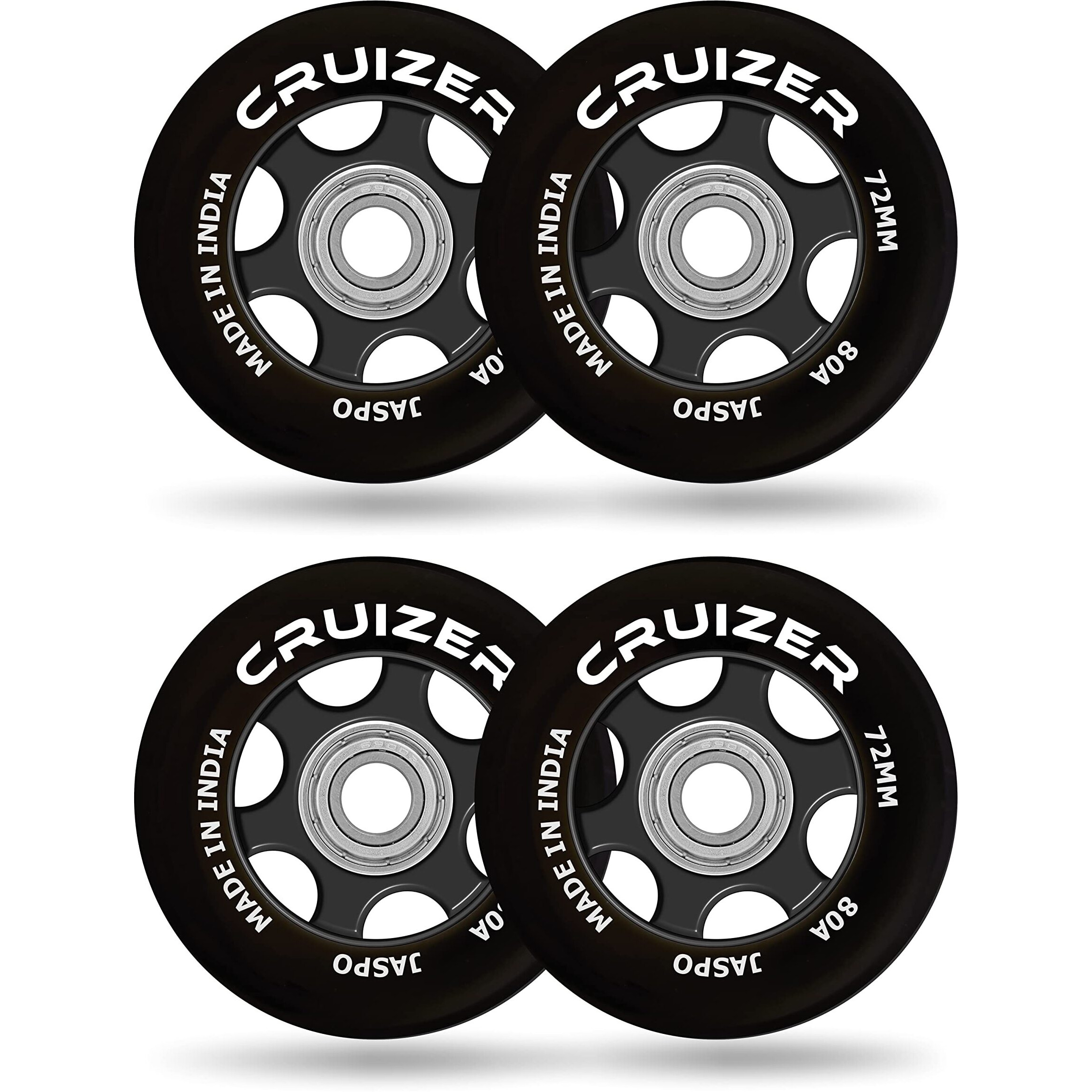 jaspo Inline Pu Wheels 72Mm 100Mm Inline Spare Skate Wheels, Roller Blade Skating Waveboard Luggage Wheels, Training Replacement Wheels (Cruizer 72 Mm (Pack Of 4)), Black