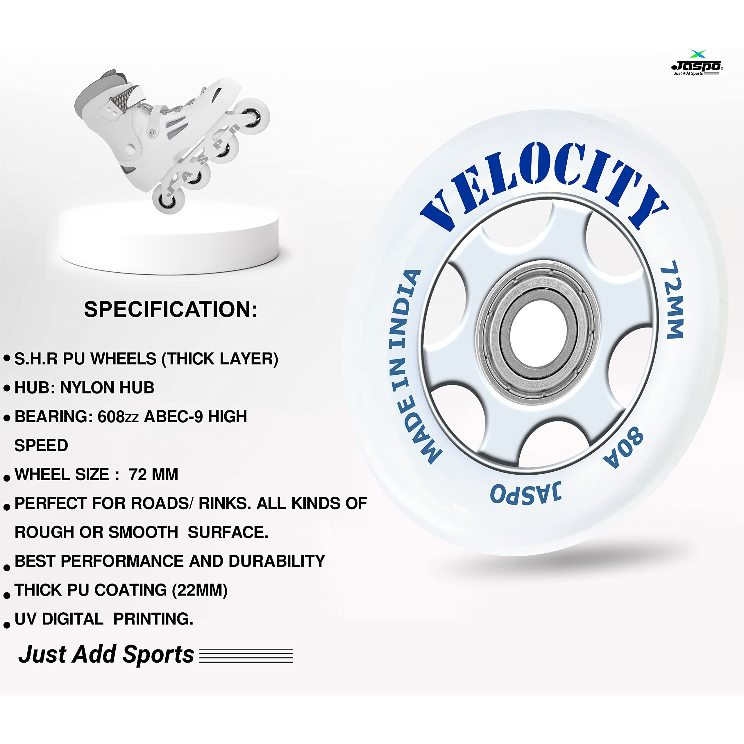 jaspo Inline Pu Wheels 72Mm 100Mm Inline Spare Skate Wheels, Roller Blade Skating Waveboard Luggage Wheels, Training Replacement Wheels (Velocity 72 Mm (Pack Of 4)), Mother Of Pearl