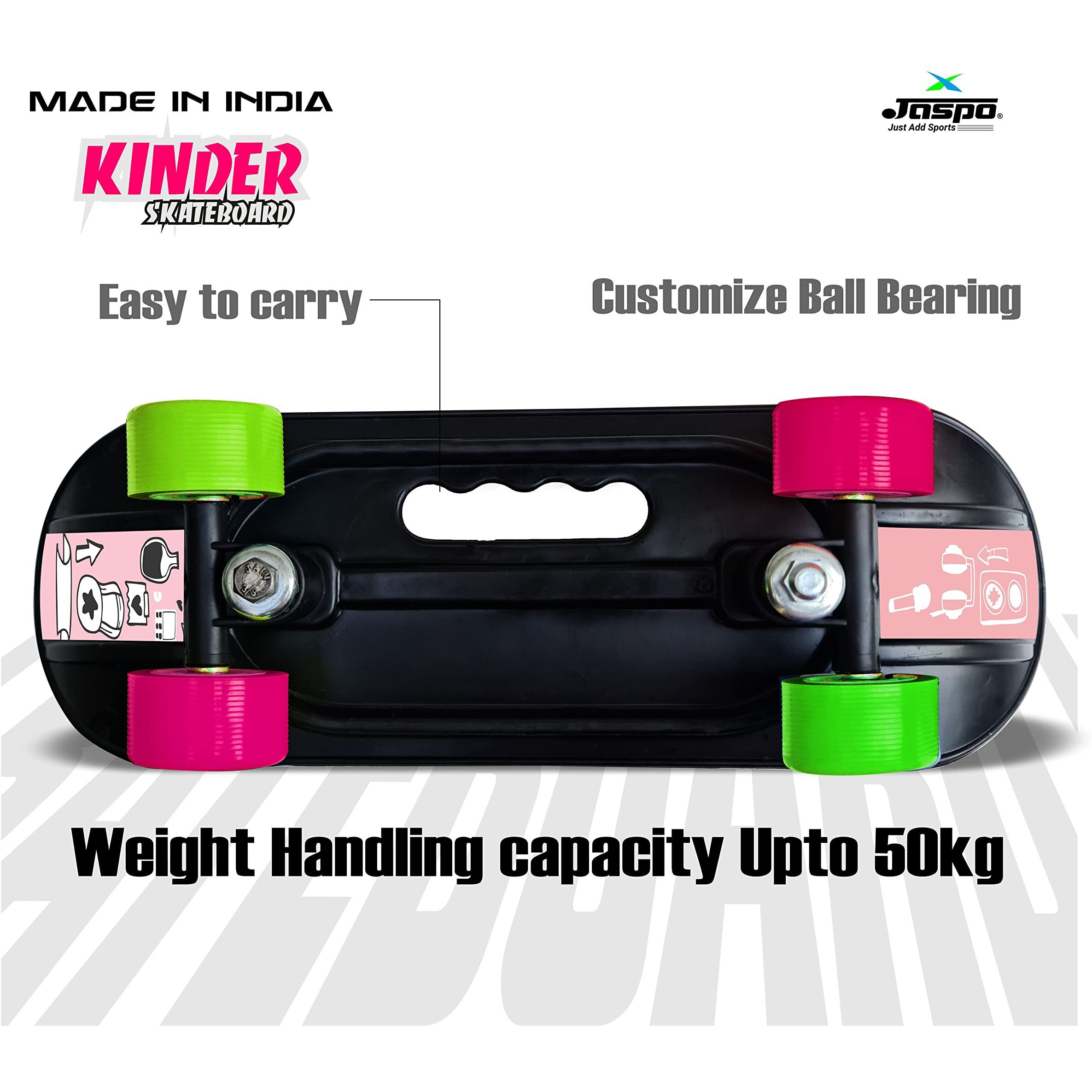 jaspo Fiber Kinder 18 X6  Junior Skateboard For Kids Upto 7 Years Age Best For Beginners And Learners Casterboard Skate Board Hoverboard Longboard (Cutie Pie), Multi