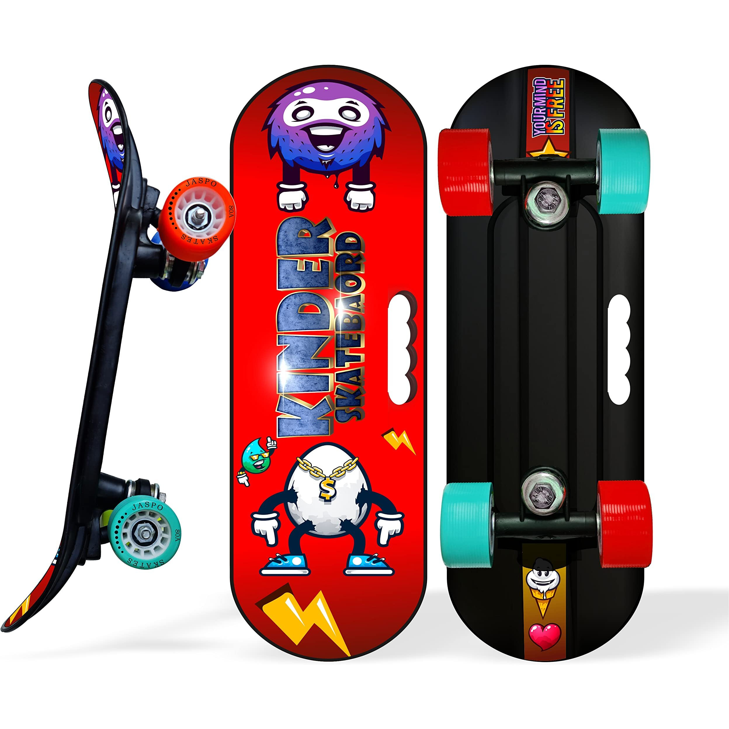 jaspo Fiber Kinder 18 X6  Junior Skateboard For Kids Upto 7 Years Age Suitable For Beginners And Learners Casterboard Skate Board Hoverboard Longboard (Funky Rider), Multi