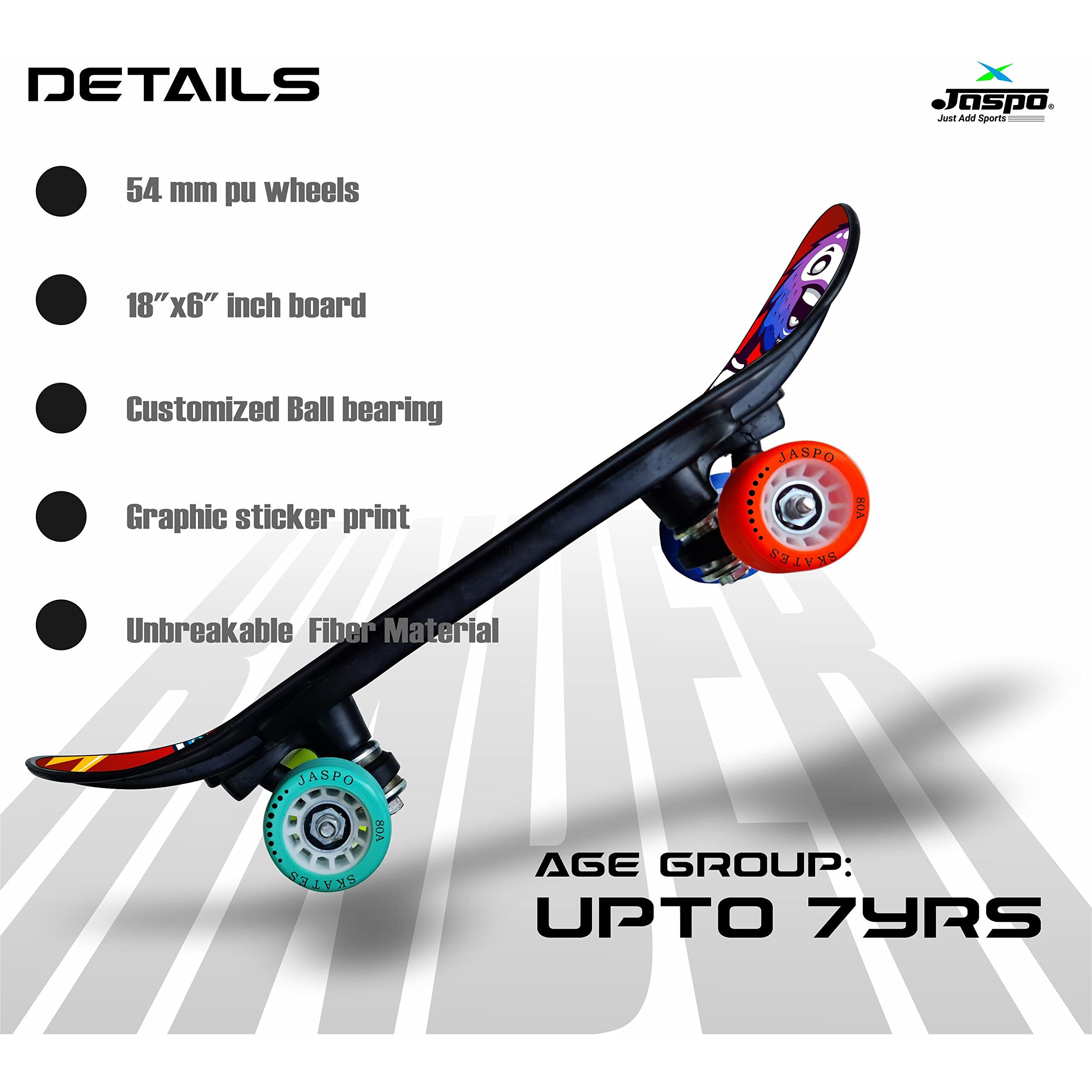 jaspo Fiber Kinder 18 X6  Junior Skateboard For Kids Upto 7 Years Age Suitable For Beginners And Learners Casterboard Skate Board Hoverboard Longboard (Funky Rider), Multi