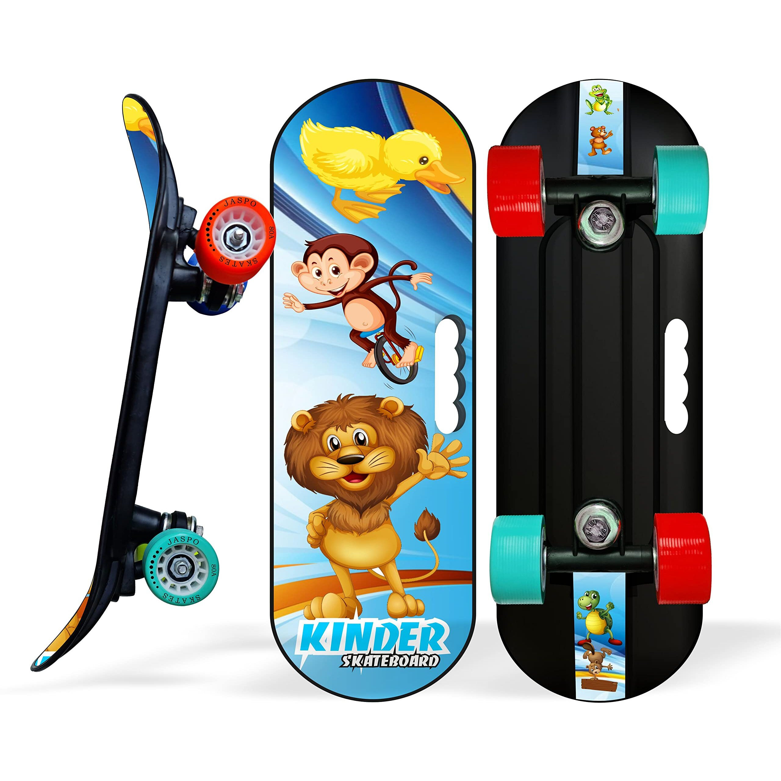 jaspo Fiber Kinder 18 X6  Junior Skateboard For Kids Upto 7 Years Age Suitable For Beginners And Learners Casterboard Skate Board Hoverboard Longboard (Jungle Safari), Multi