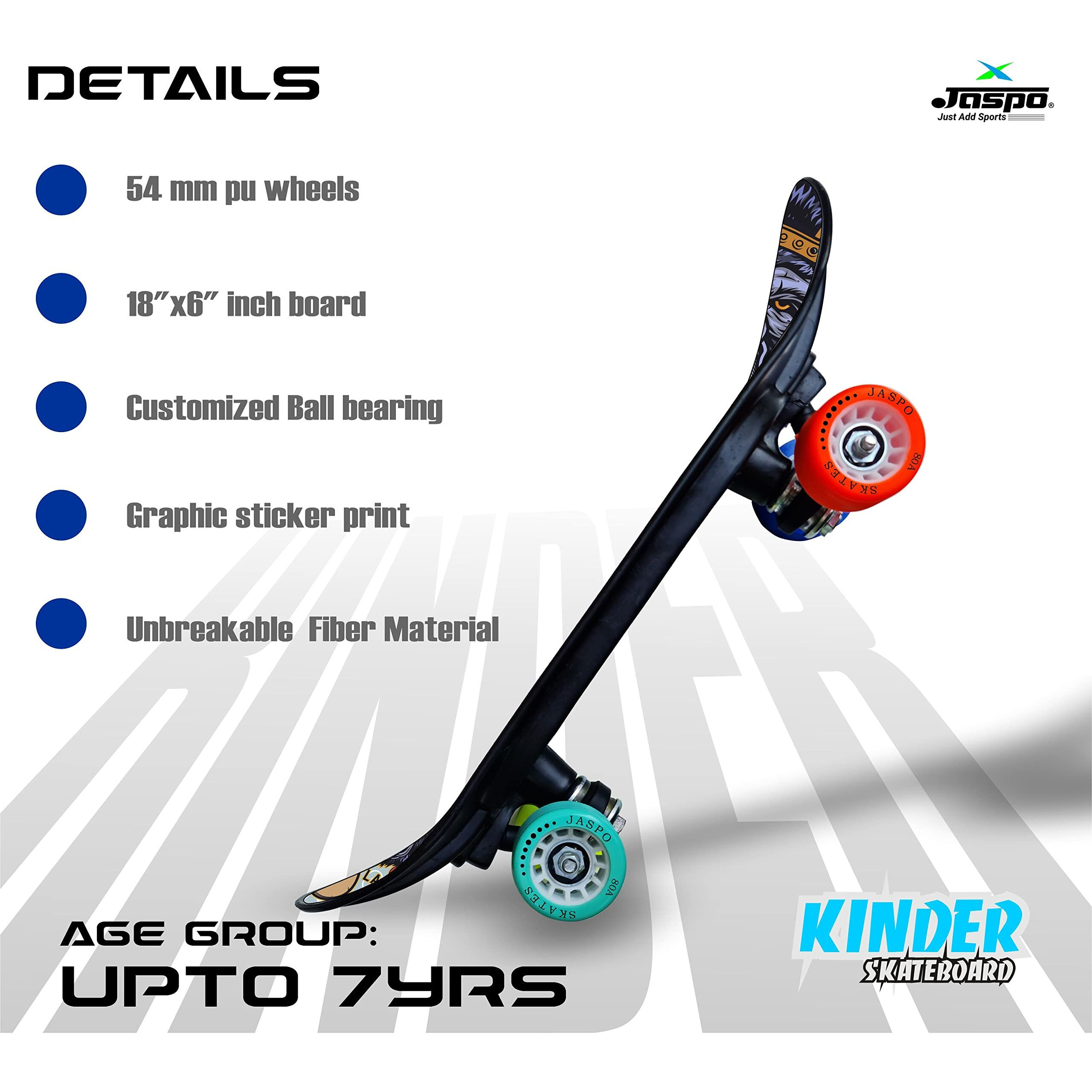 jaspo Fiber Kinder 18 X6  Junior Skateboard For Kids Upto 7 Years Age Suitable For Beginners And Learners Casterboard Skate Board Hoverboard Longboard (Jungle Safari), Multi
