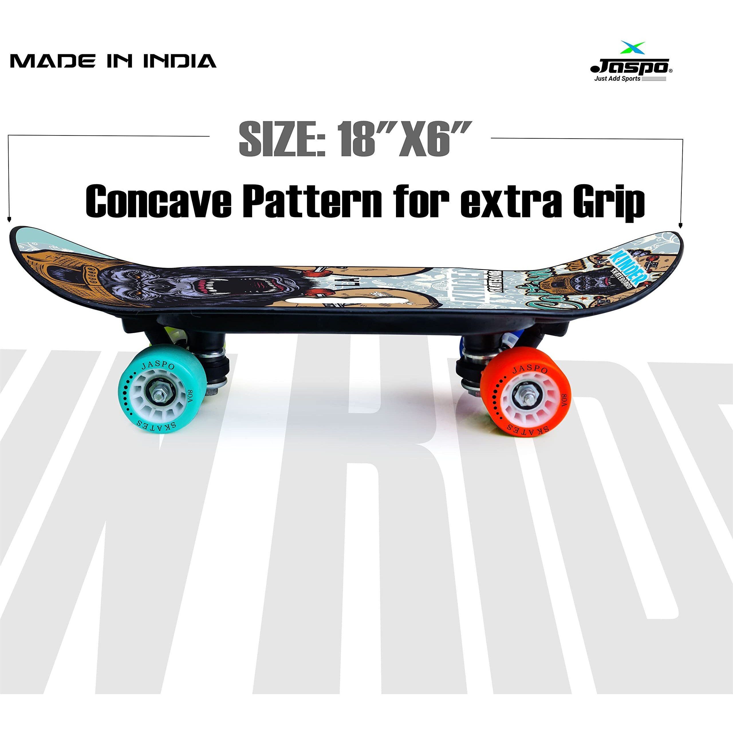jaspo Fiber Kinder 18 X6  Junior Skateboard For Kids Upto 7 Years Age Suitable For Beginners And Learners Casterboard Skate Board Hoverboard Longboard (Kongempire), Multi