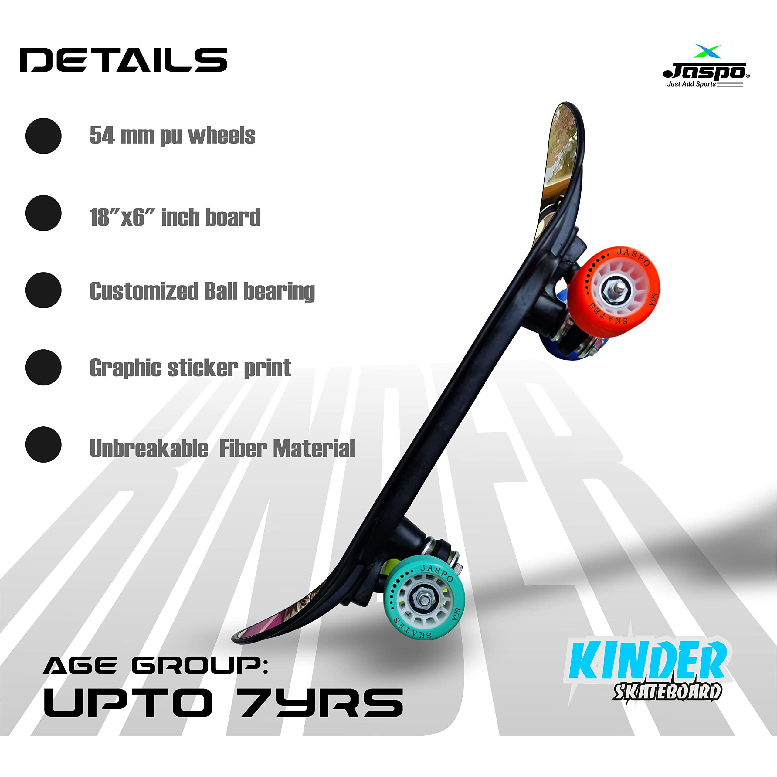 jaspo Fiber Kinder 18 X6  Junior Skateboard For Kids Upto 7 Years Age Suitable For Beginners And Learners Casterboard Skate Board Hoverboard Longboard (Adventure Kids), Multi