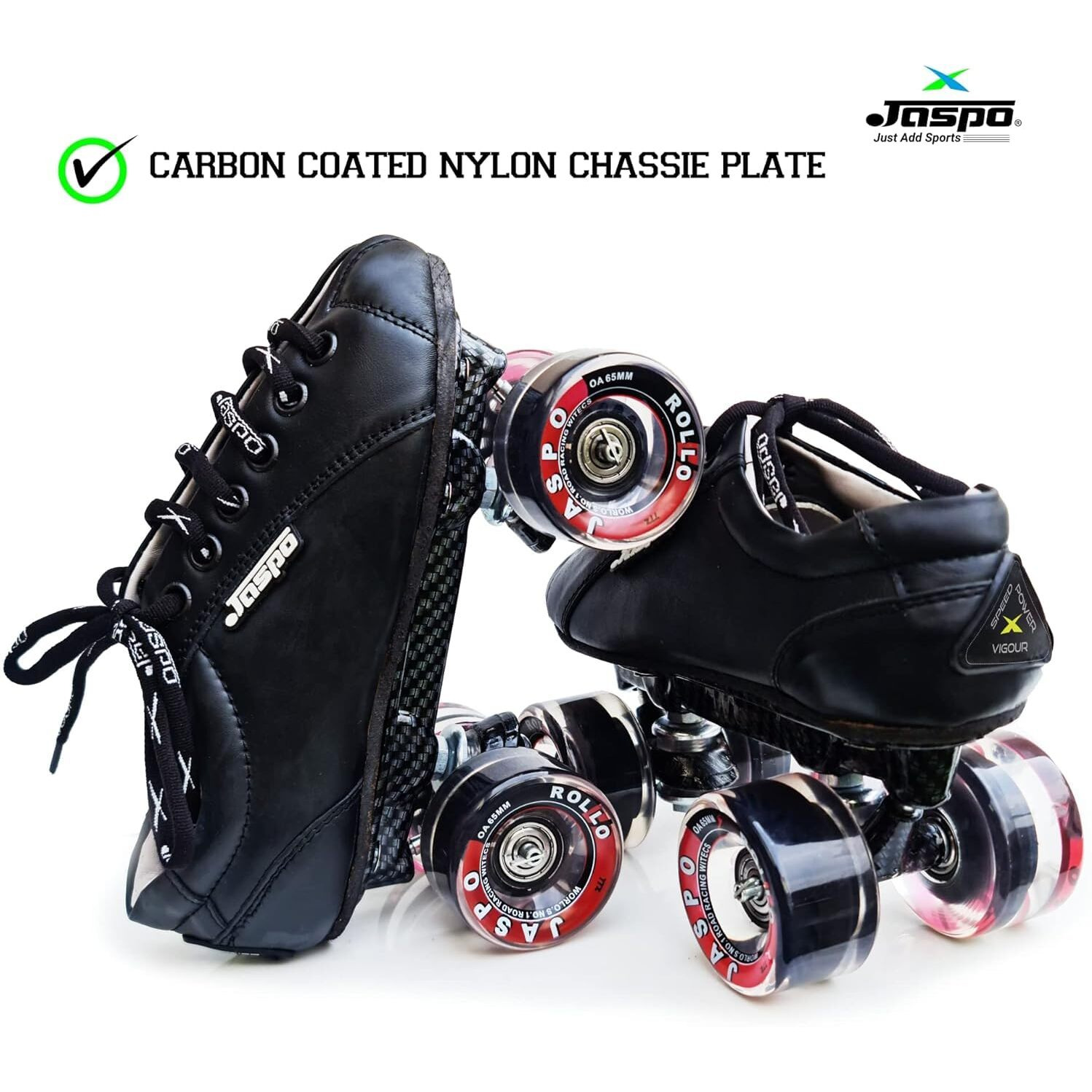 jaspo Unisex Pro Hyper Quad Outdoor Wheel Shoe Skates (4 Uk(Foot Length 24.5 Cms), Black)