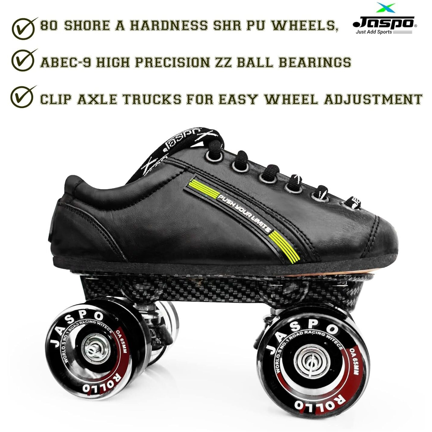 jaspo Unisex Pro Hyper Quad Outdoor Wheel Shoe Skates (4 Uk(Foot Length 24.5 Cms), Black)