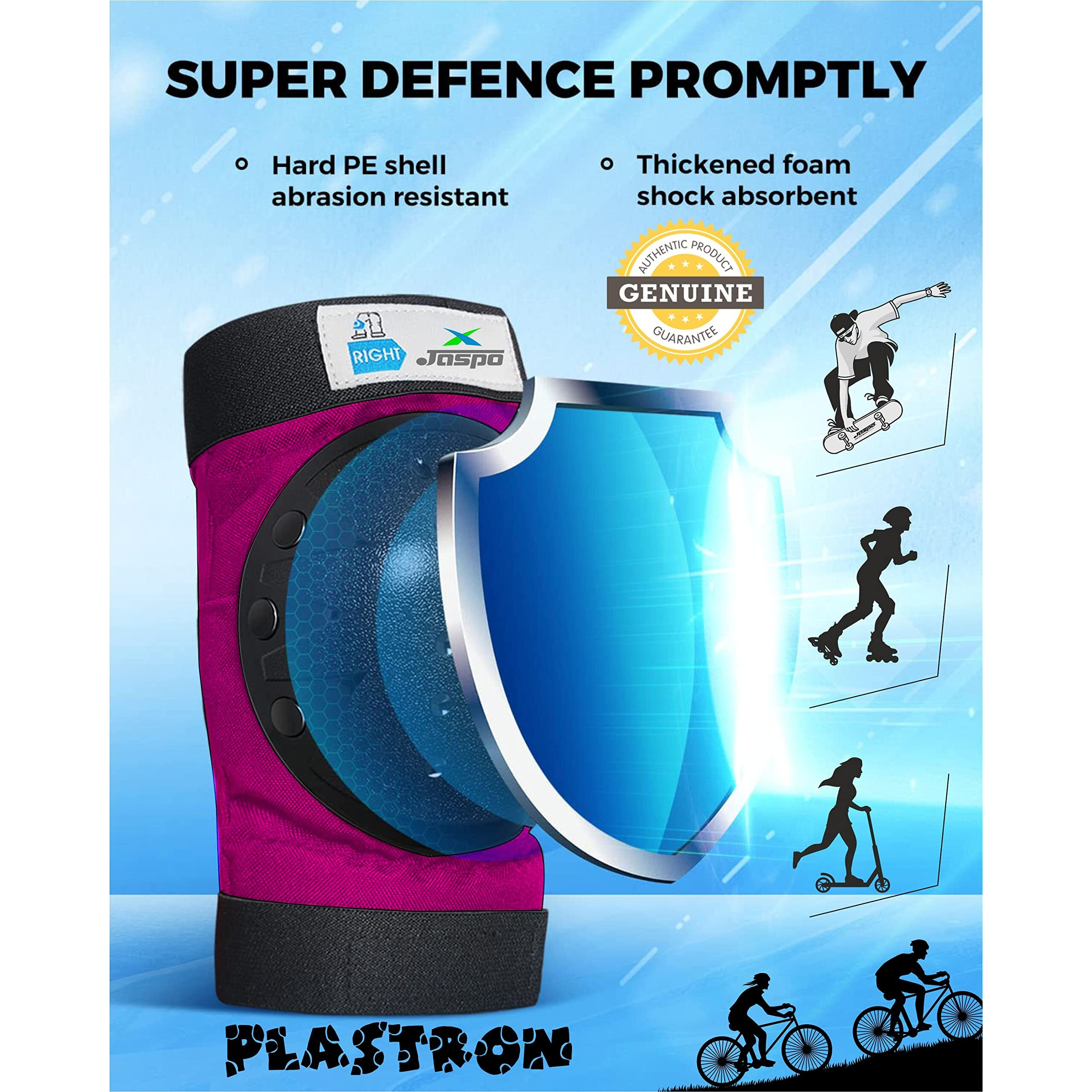 Jaspo Plastron Saver 2 Professional Protective Set (Knee Elbow) Multi Purpose Safety Kit for Skateboarding, Roller Skating, Inline Skating, Cycling and Other Sports (Medium, Pink)