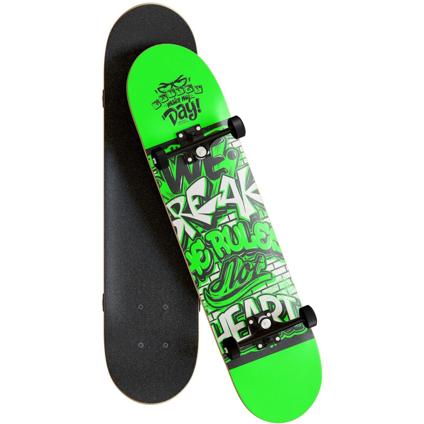 Jaspo Experts 26  x 7.5  Canadian Maple Premium Skateboard for Junior Riders with Fibre Trucks and PU Wheels (Black Green)